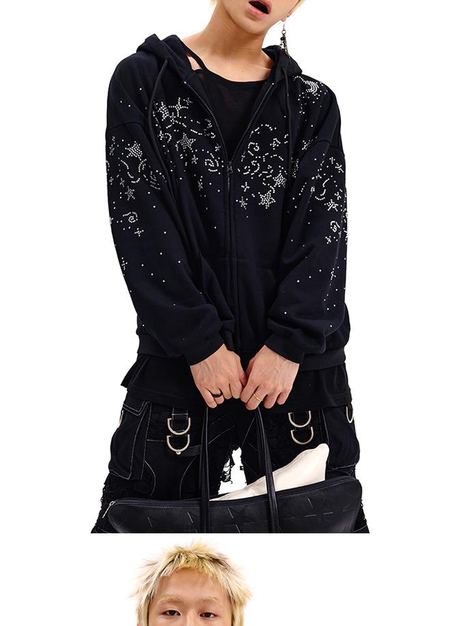 CFIERCE Starry Night Crystal Embellished Hoodie