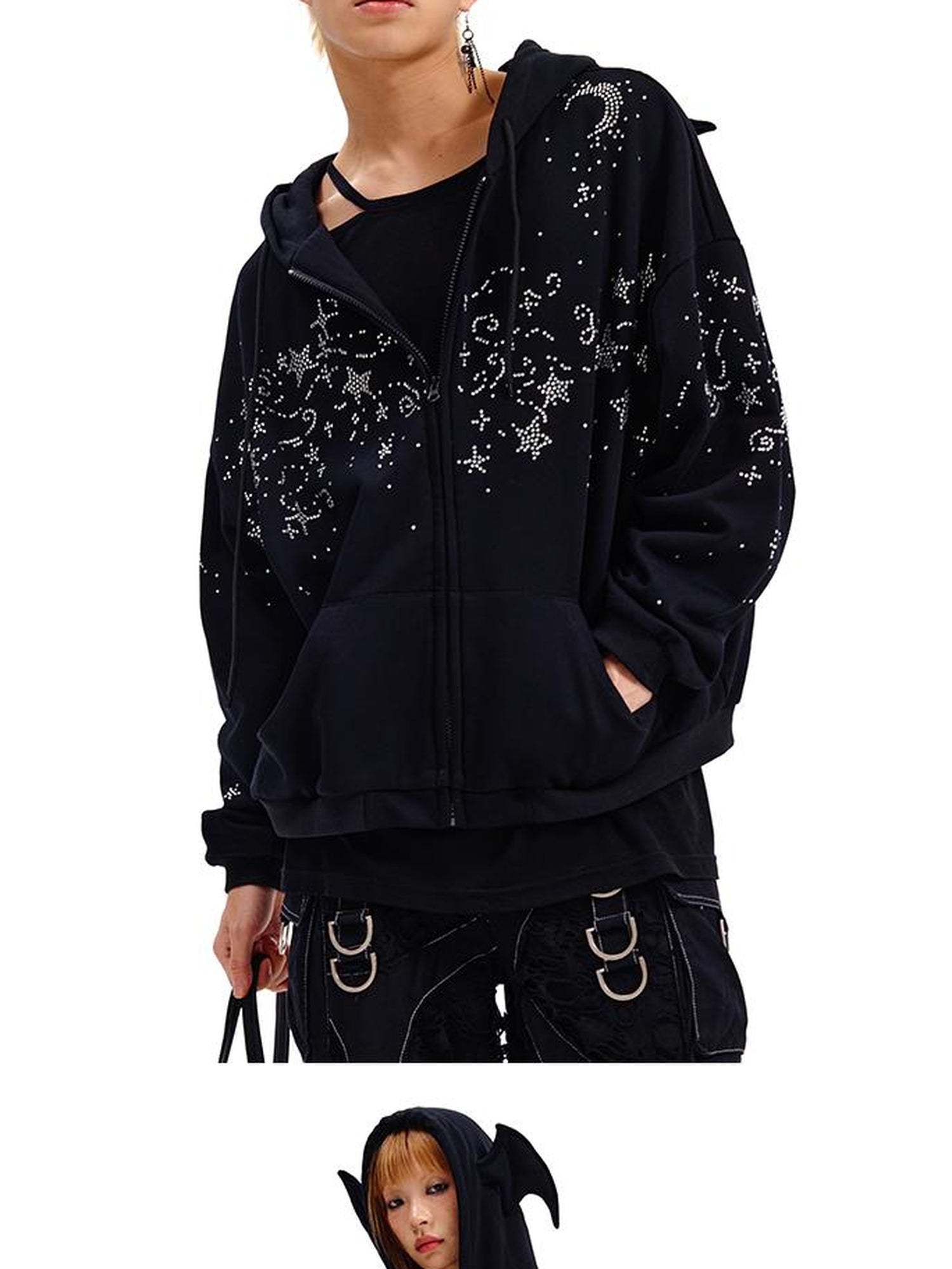 CFIERCE Starry Night Crystal Embellished Hoodie