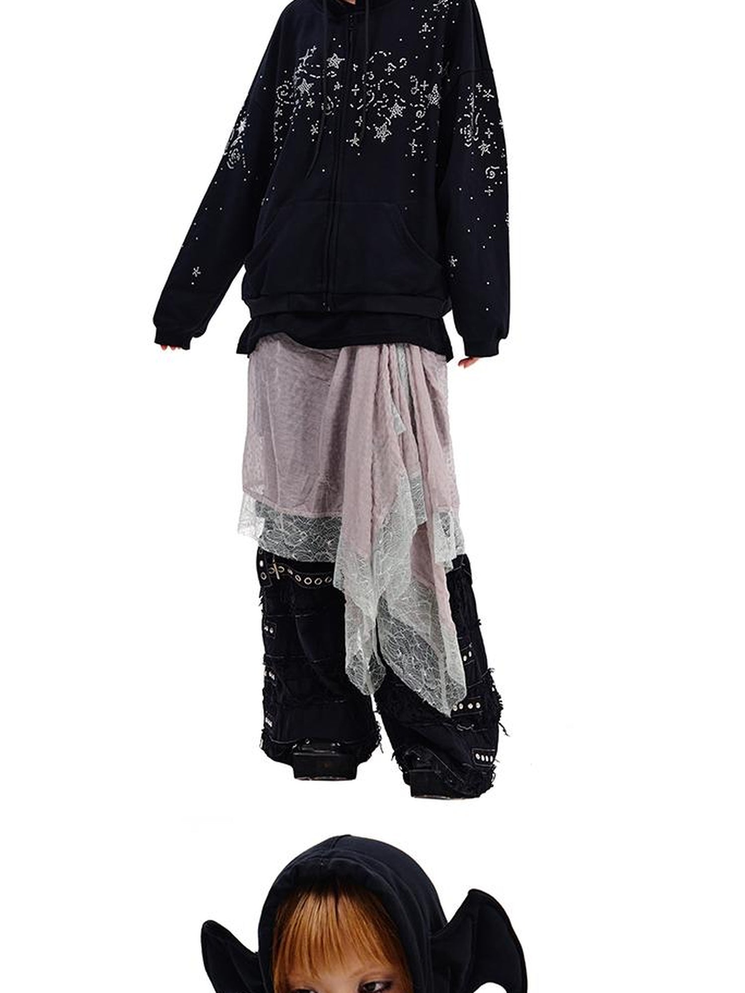 CFIERCE Starry Night Crystal Embellished Hoodie