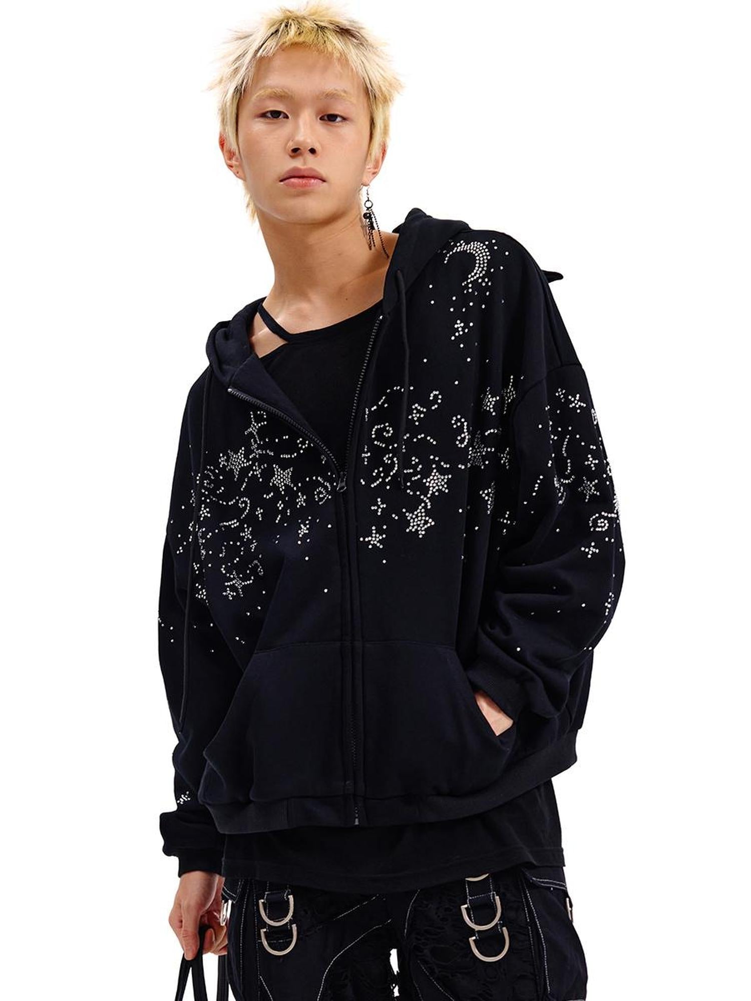 CFIERCE Starry Night Crystal Embellished Hoodie