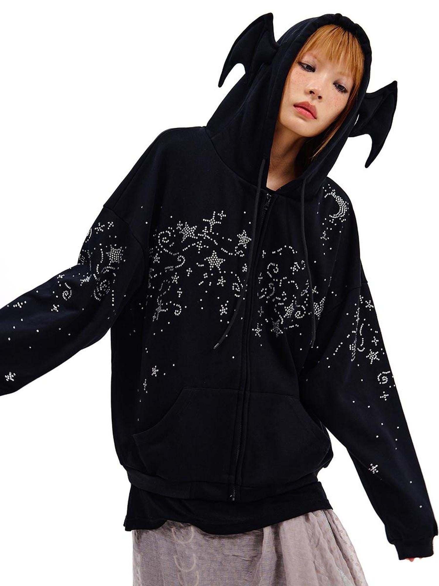 CFIERCE Starry Night Crystal Embellished Hoodie
