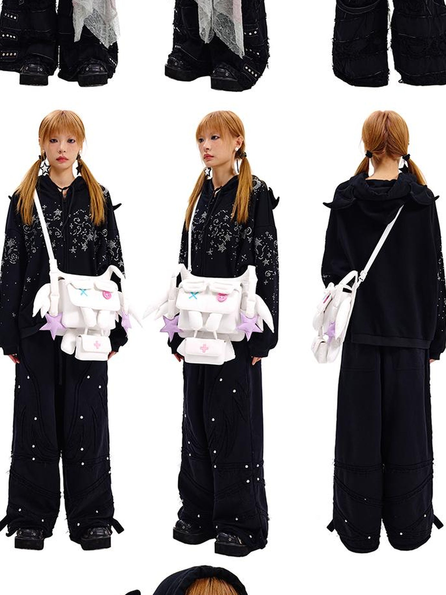 CFIERCE Starry Night Crystal Embellished Hoodie
