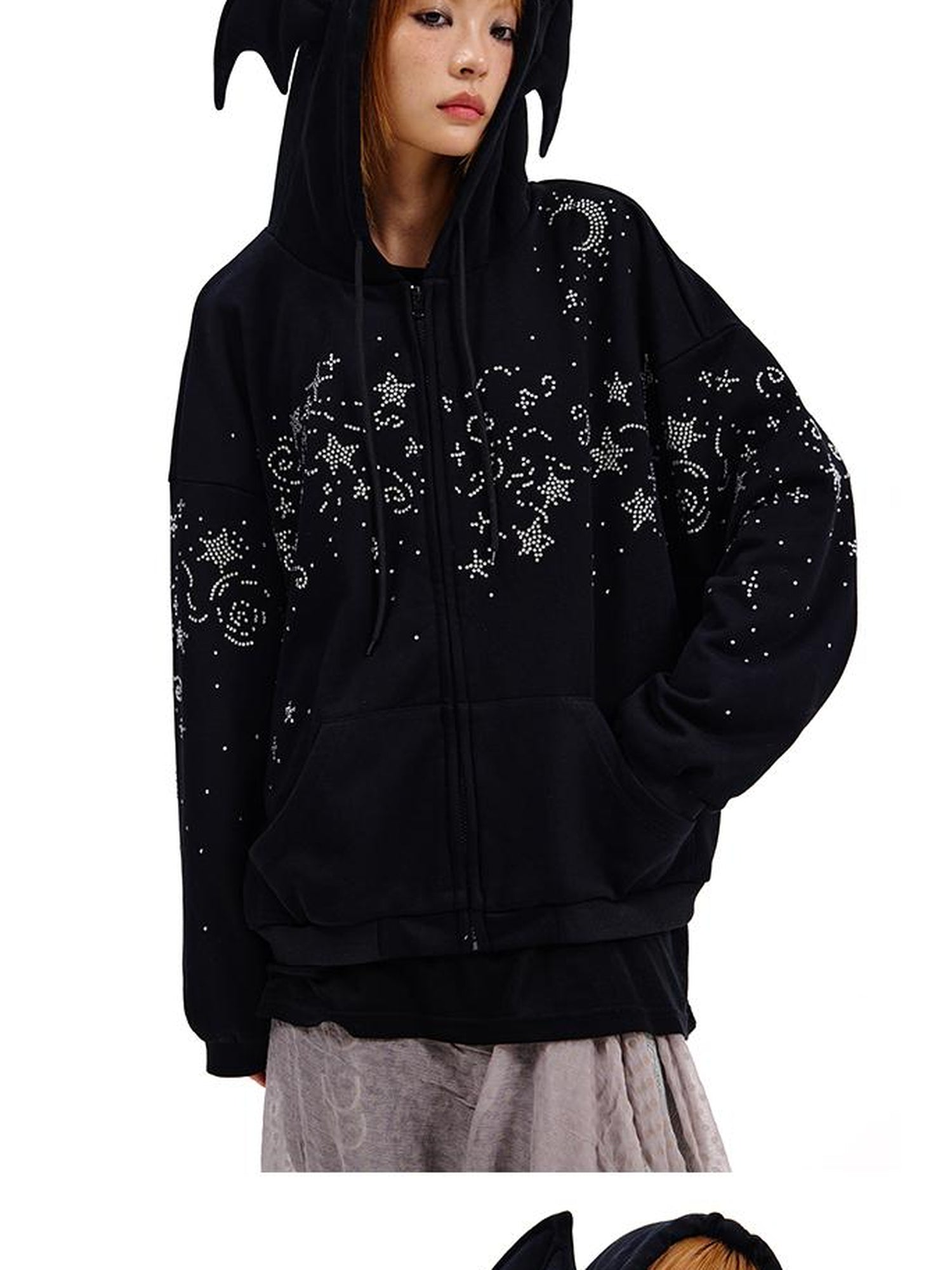 CFIERCE Starry Night Crystal Embellished Hoodie
