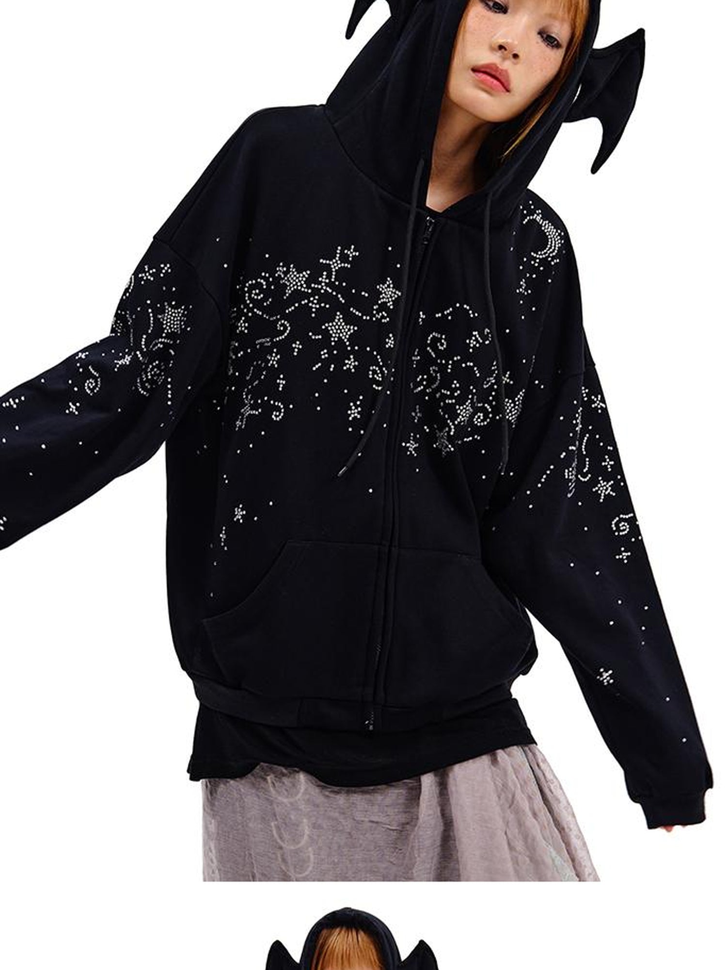 CFIERCE Starry Night Crystal Embellished Hoodie