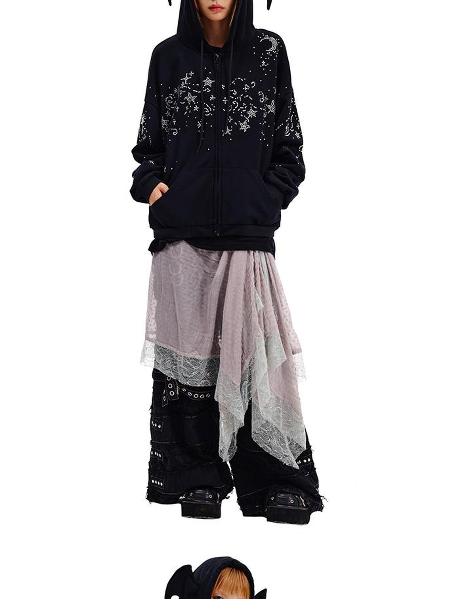 CFIERCE Starry Night Crystal Embellished Hoodie