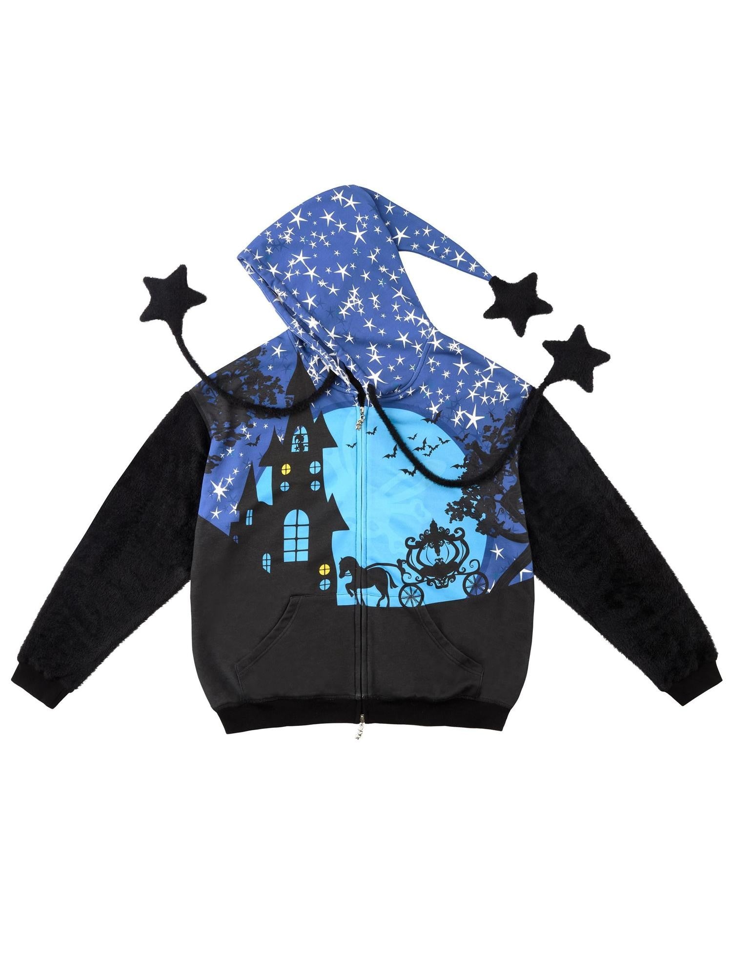 CFIERCE Starry Night Witch Hooded Zip Loose Fit Women&