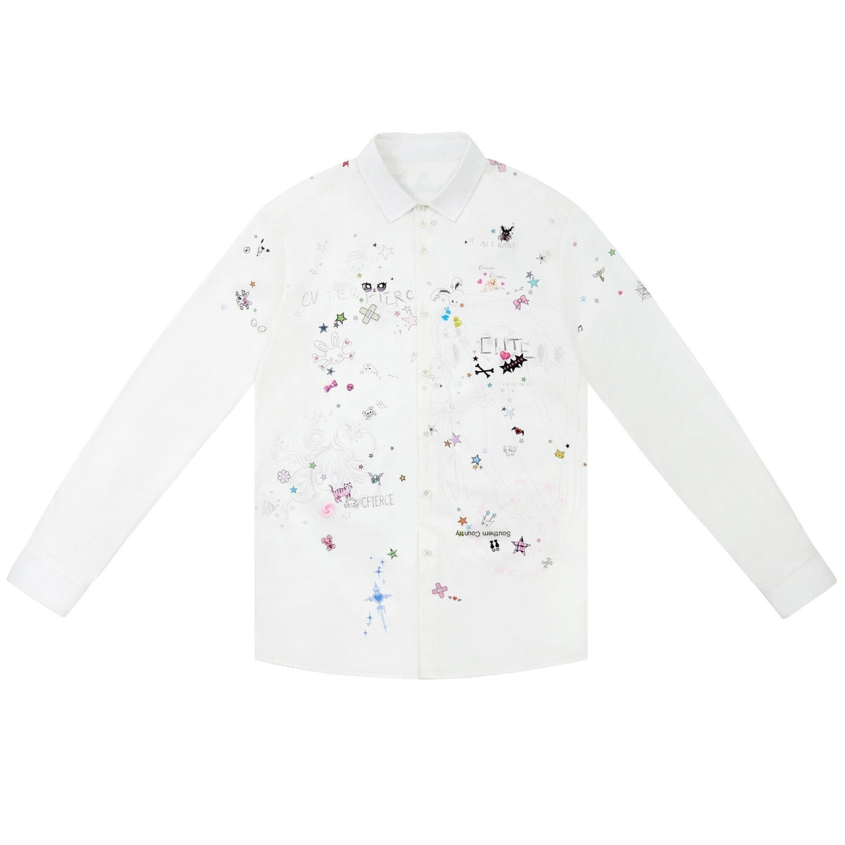 CFIERCE_Sticker_Graffiti_Print_Long_Sleeve_Pure_Cotton_Women&