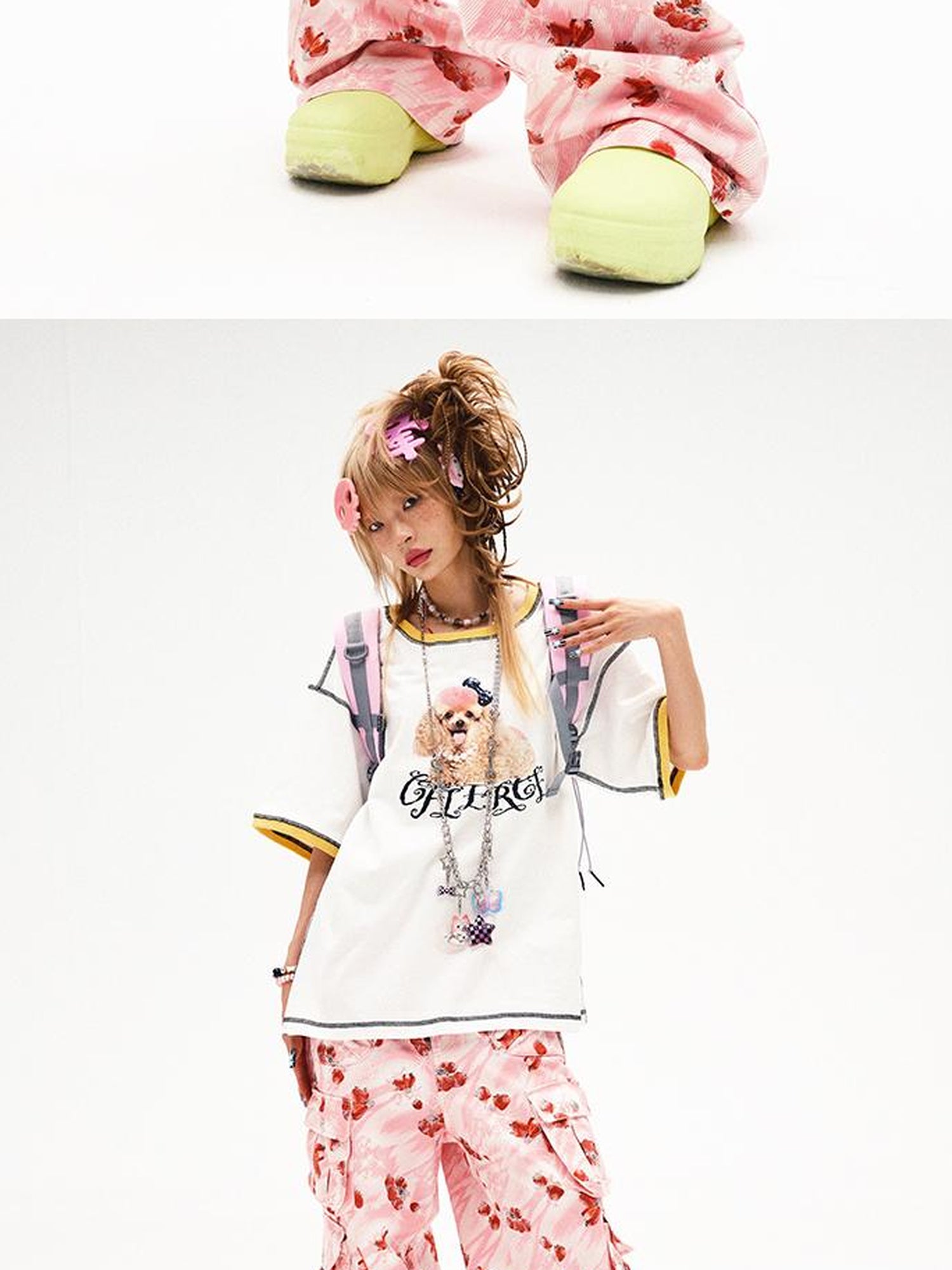 CFIERCE Strawberry Print Flared Denim Trousers