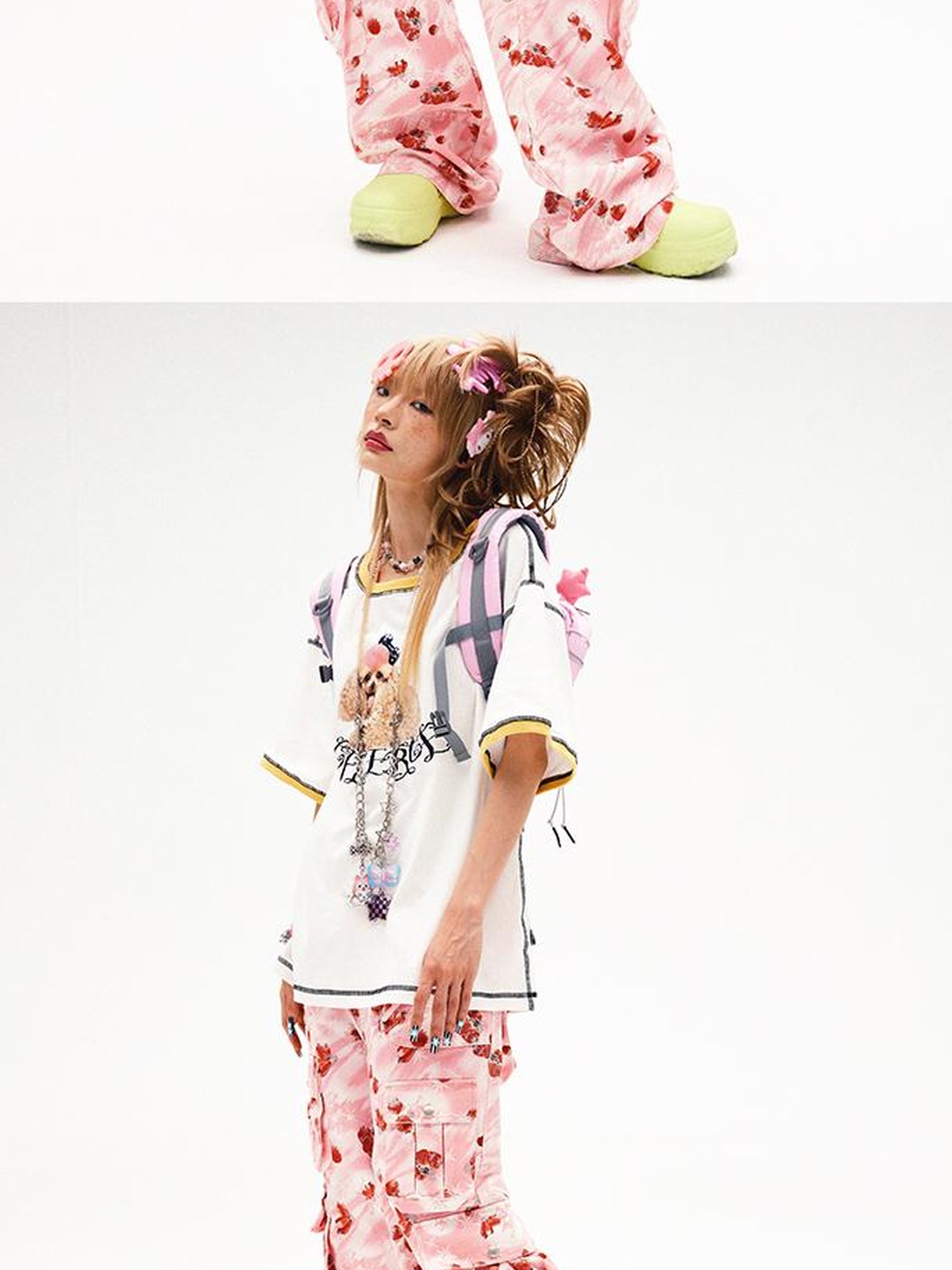CFIERCE Strawberry Print Flared Denim Trousers