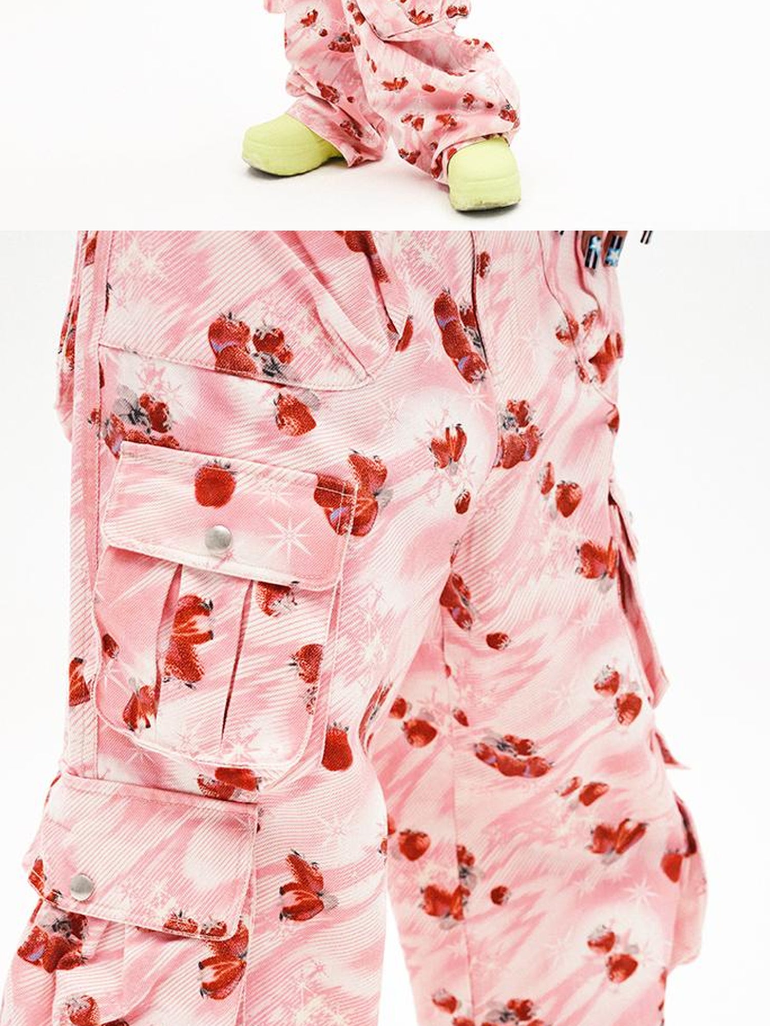CFIERCE Strawberry Print Flared Denim Trousers