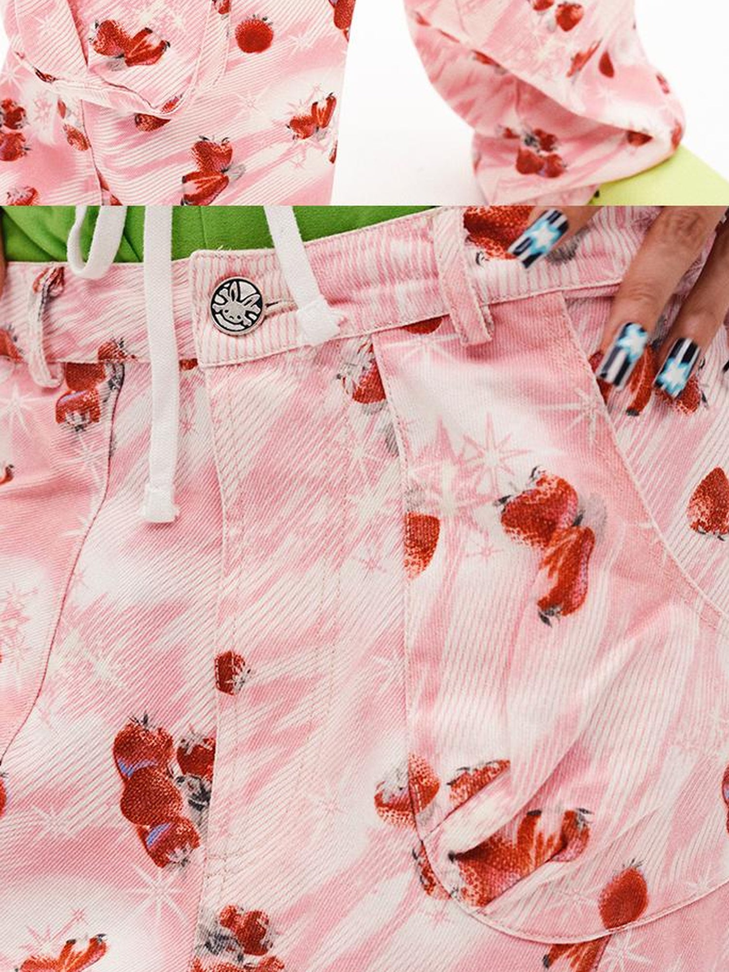 CFIERCE Strawberry Print Flared Denim Trousers