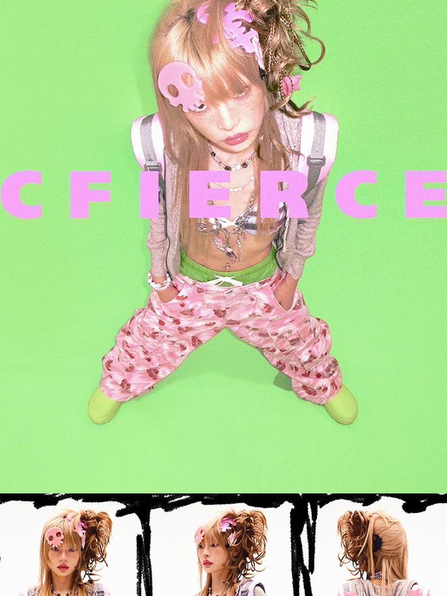 CFIERCE Strawberry Print Flared Denim Trousers