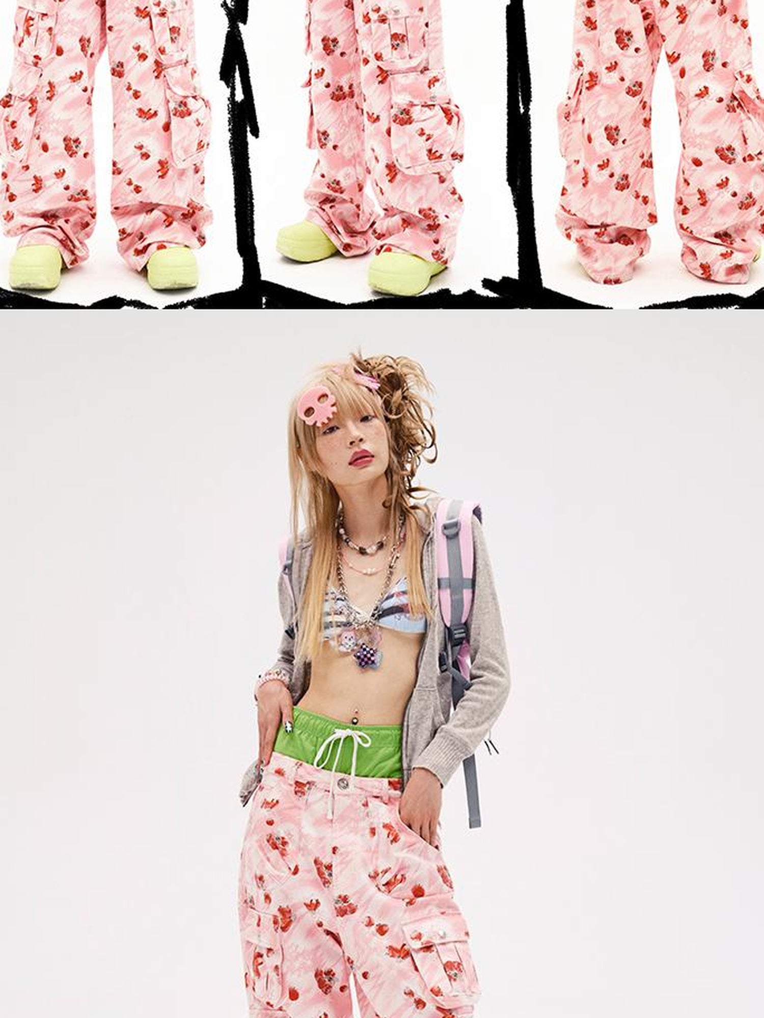 CFIERCE Strawberry Print Flared Denim Trousers