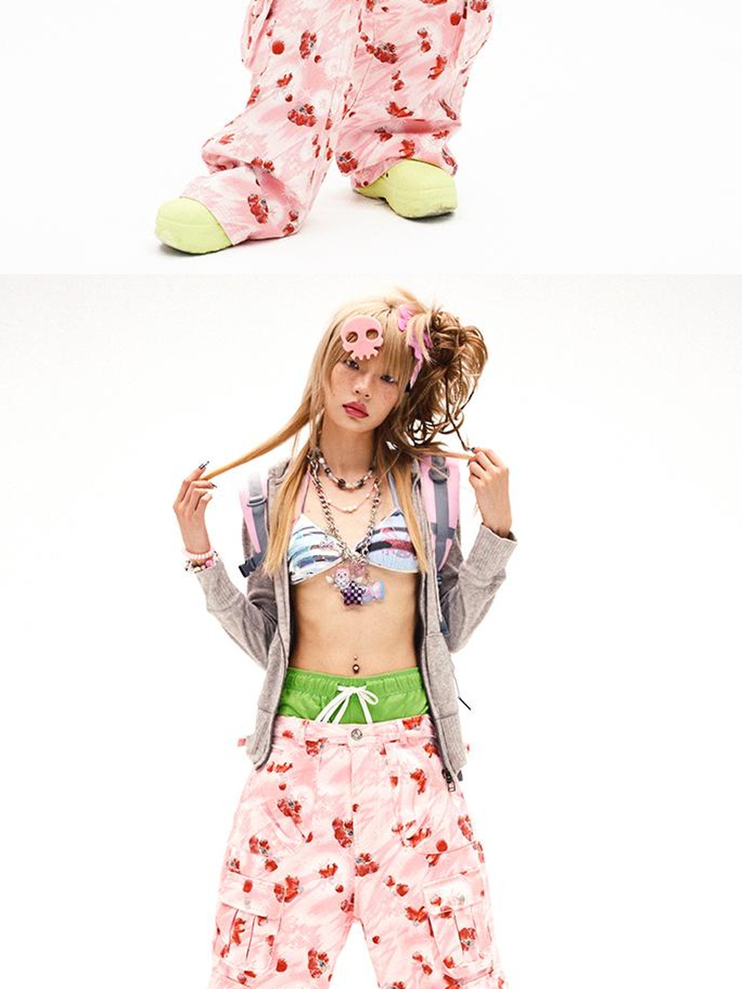 CFIERCE Strawberry Print Flared Denim Trousers
