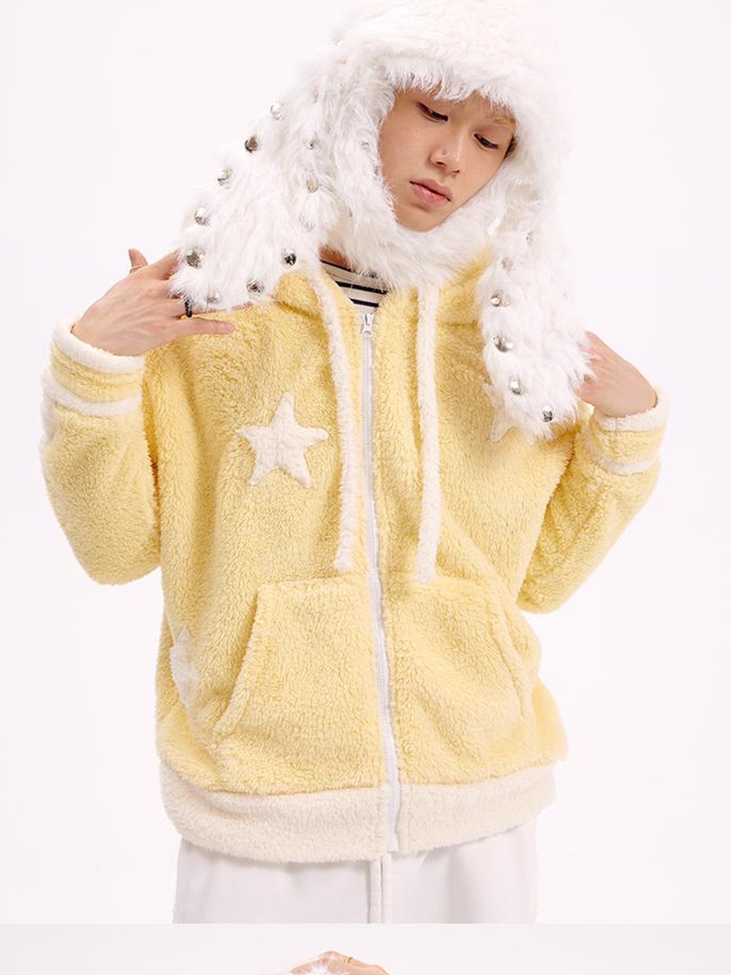 CFIERCE Studded Rabbit Ear Knit Cap