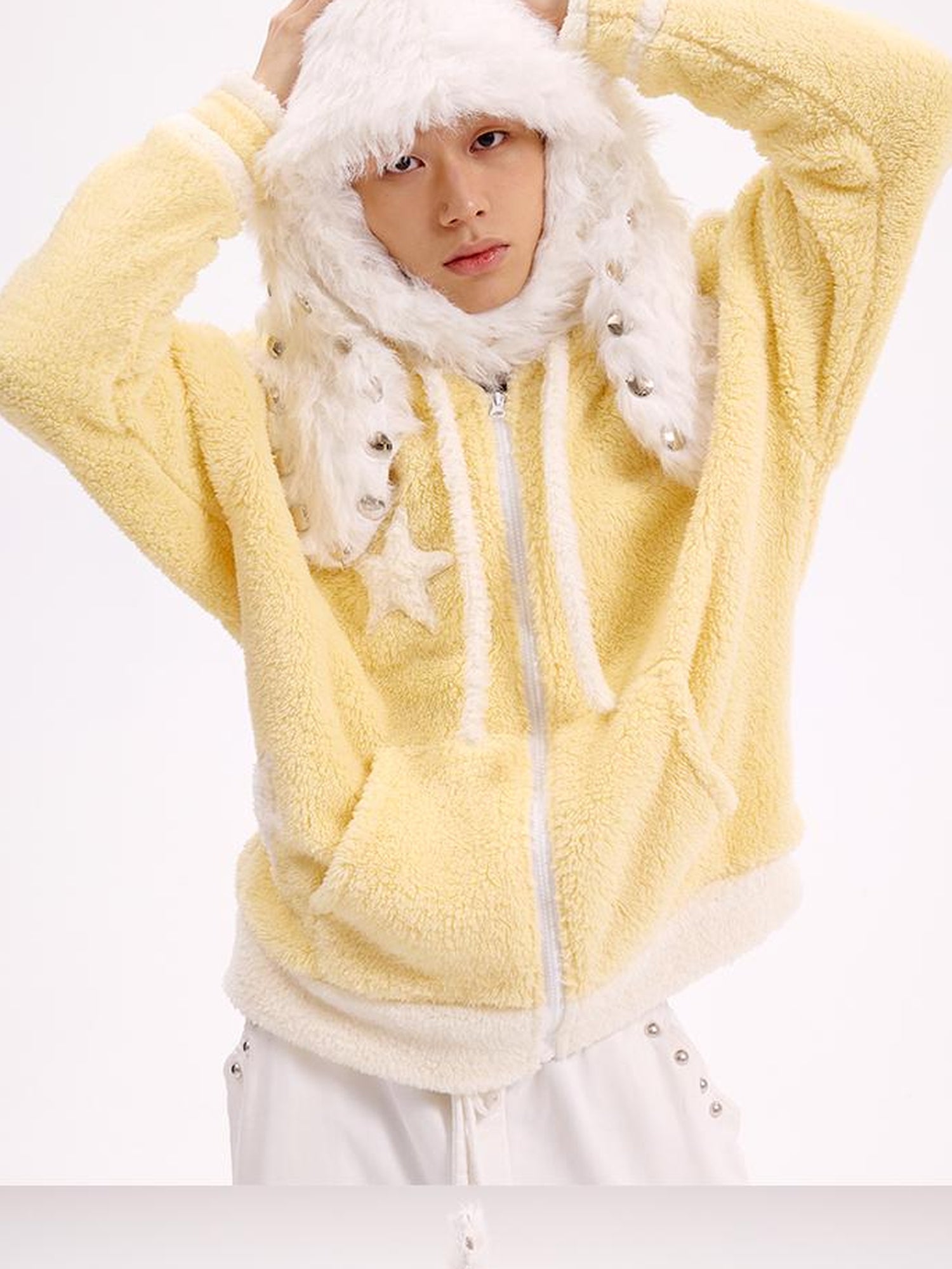 CFIERCE Studded Rabbit Ear Knit Cap