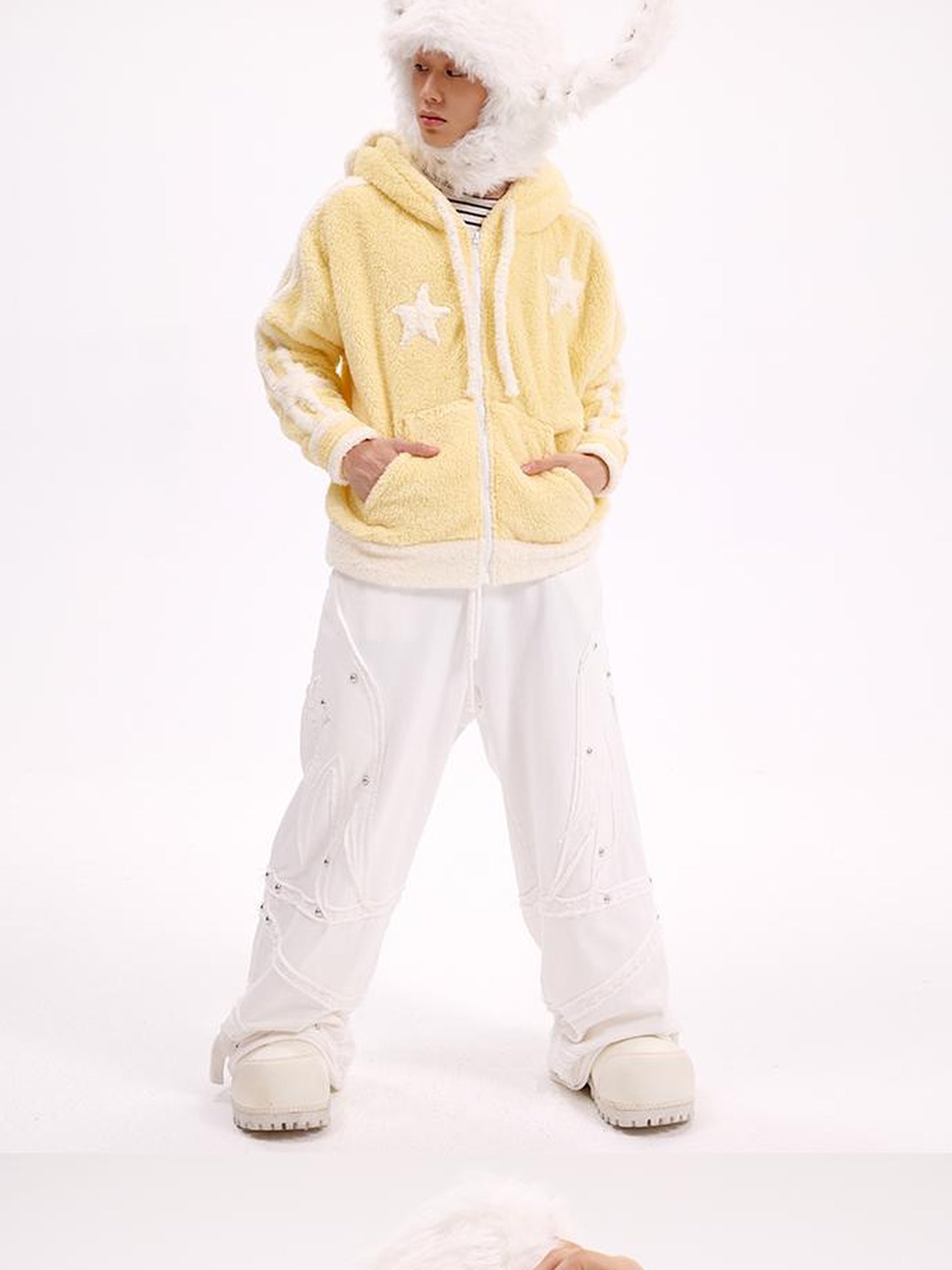 CFIERCE Studded Rabbit Ear Knit Cap