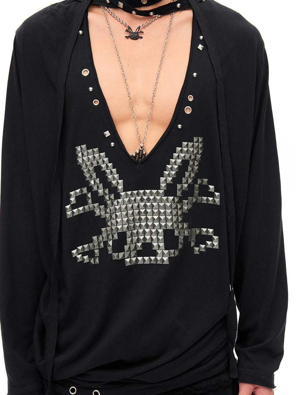CFIERCE Studded Rabbit Skull Deep V Ruched Women&