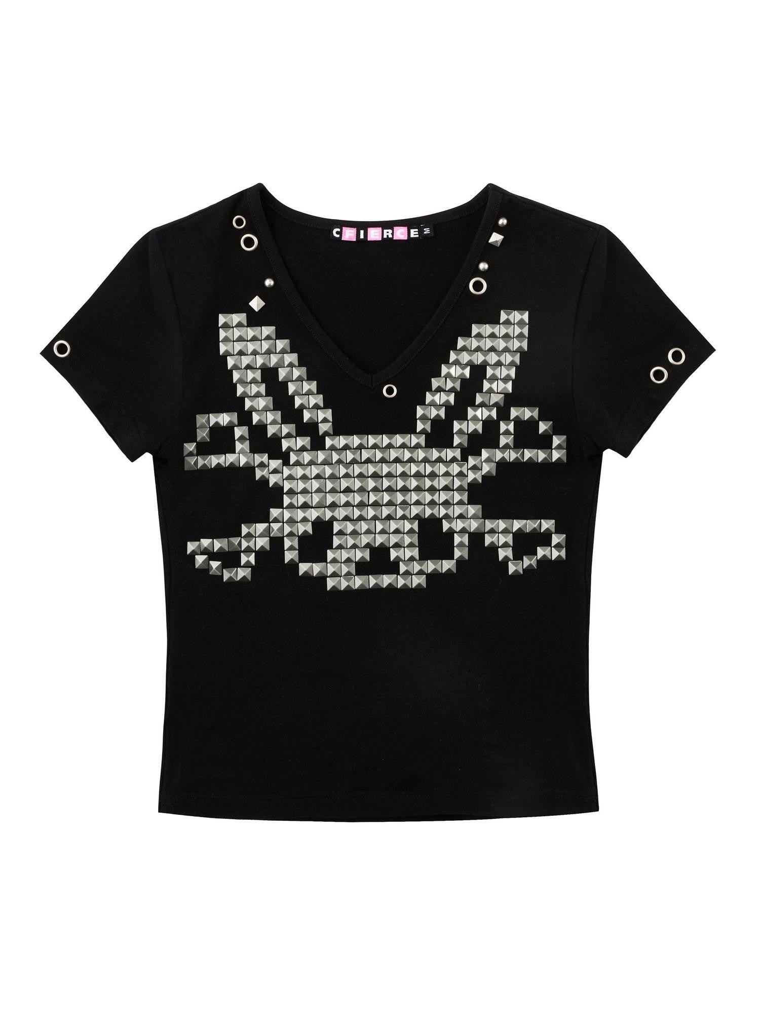 CFIERCE Studded Rabbit Skull V-neck Slim Fit Women&