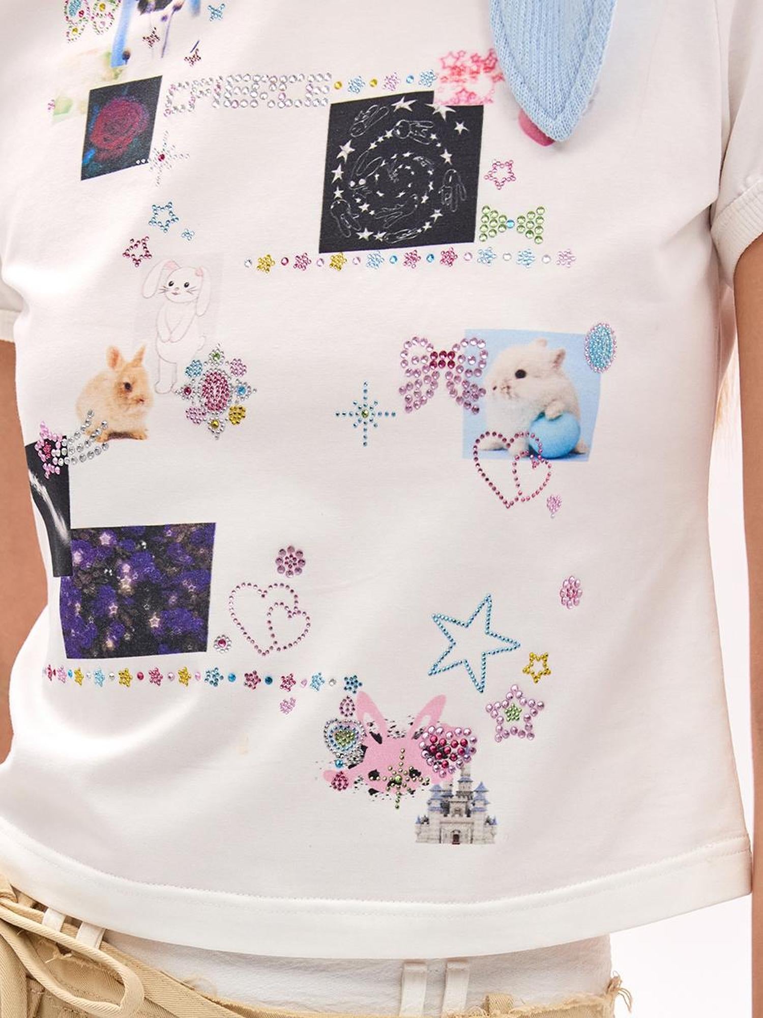 CFIERCE Tattoo Print Rhinestone Tee High Elastic Thick Opaque Stiff Fit
