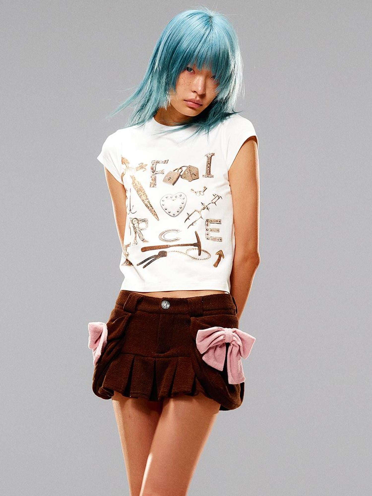 CFIERCE Towel Bow Pleated Skirt