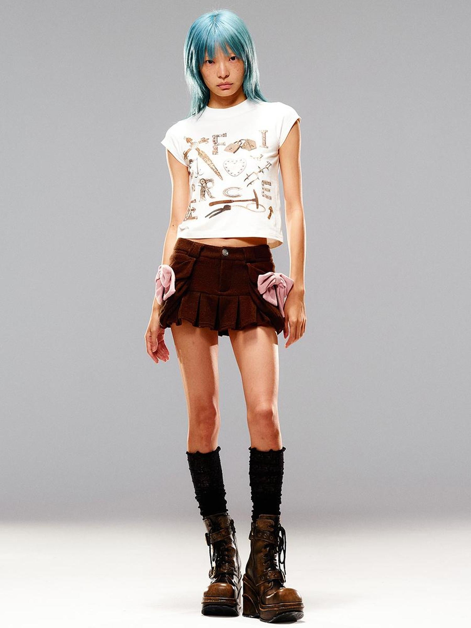 CFIERCE Towel Bow Pleated Skirt