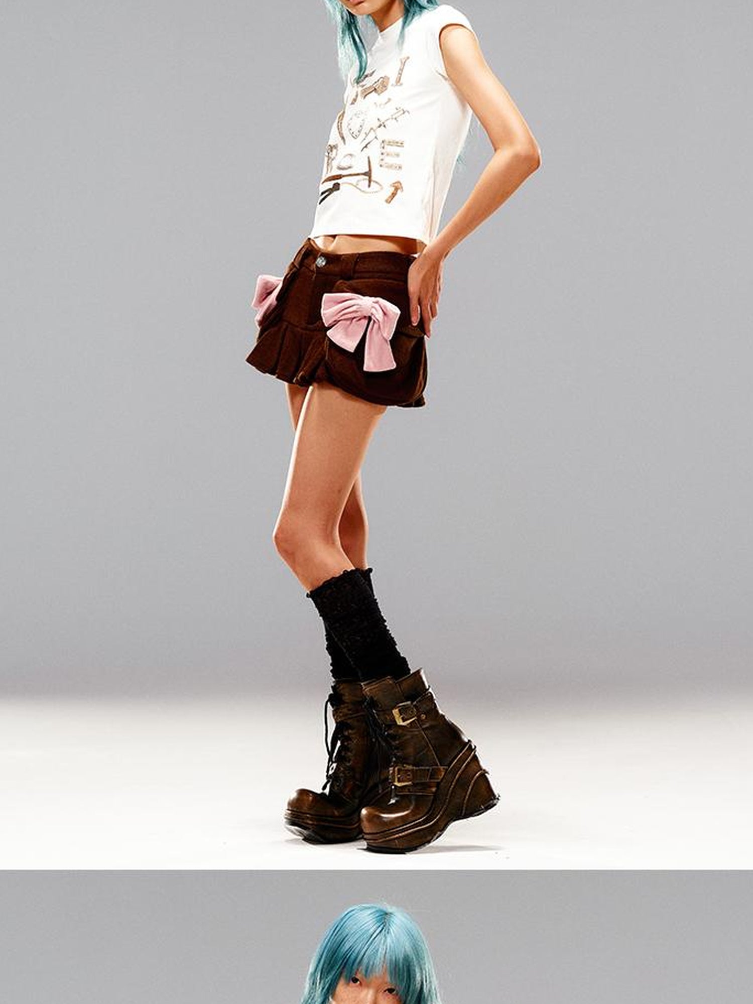 CFIERCE Towel Bow Pleated Skirt
