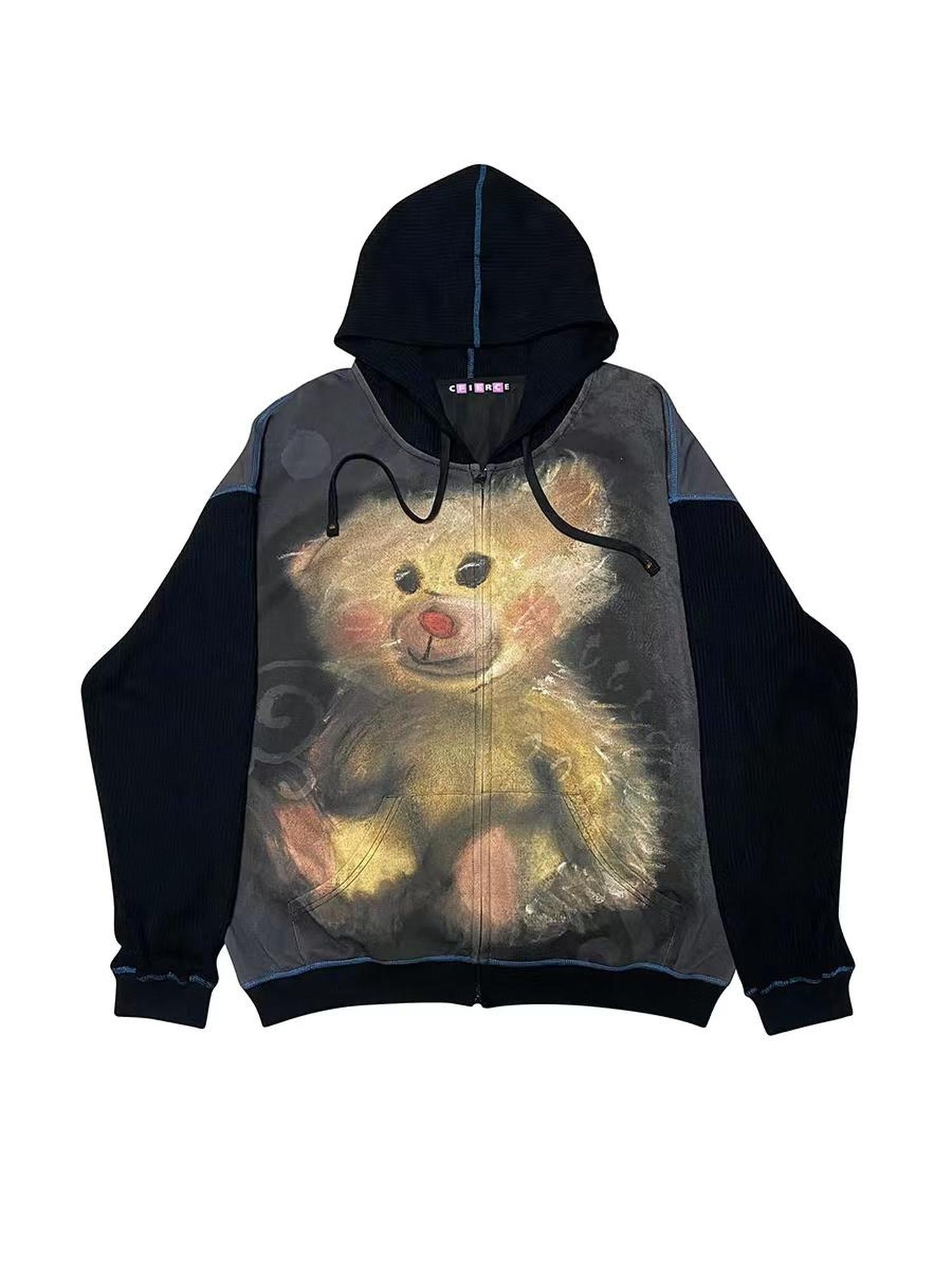 CFIERCE Vintage Bear Print Hooded Sweatshirt