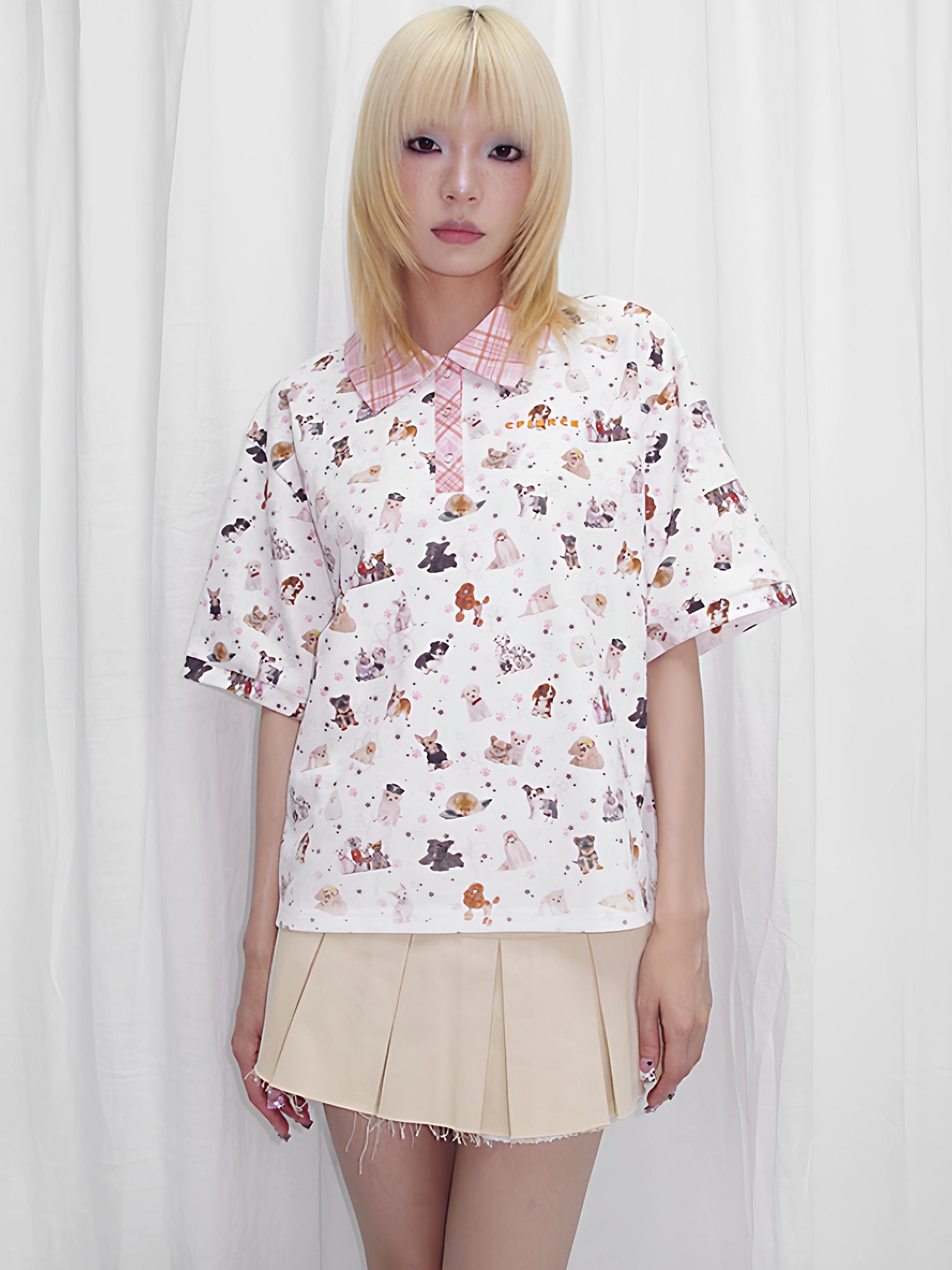 CFIERCE Vintage Dog Print Polo Shirt