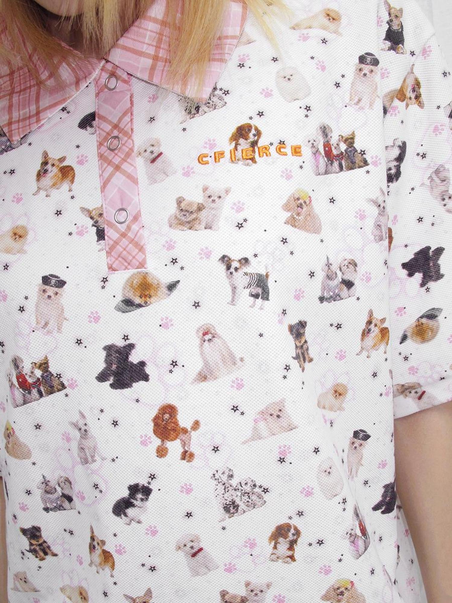 CFIERCE Vintage Dog Print Polo Shirt