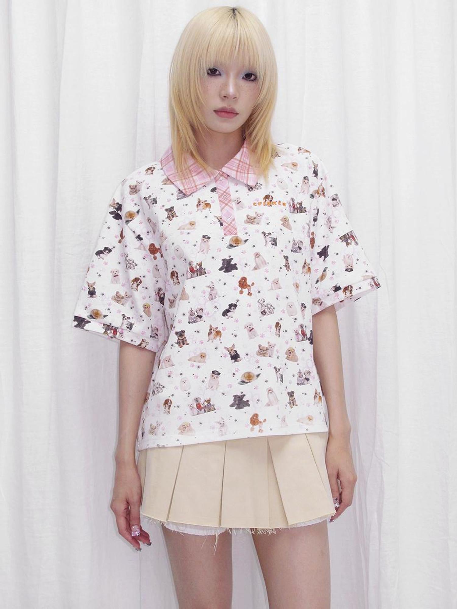 CFIERCE Vintage Dog Print Polo Shirt