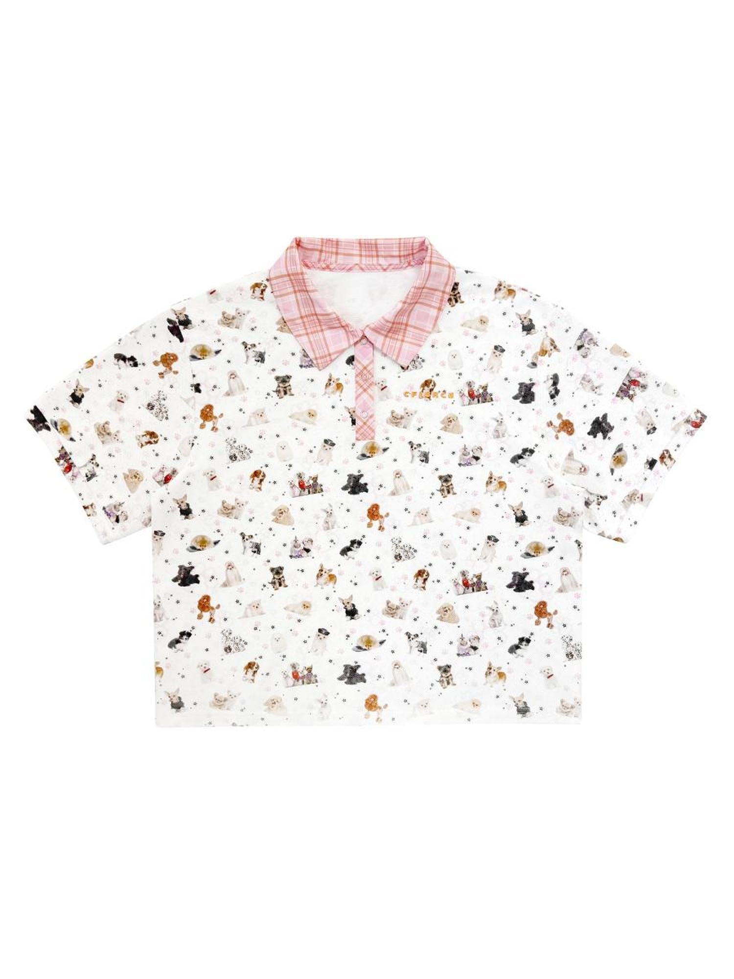 CFIERCE Vintage Dog Print Polo Shirt