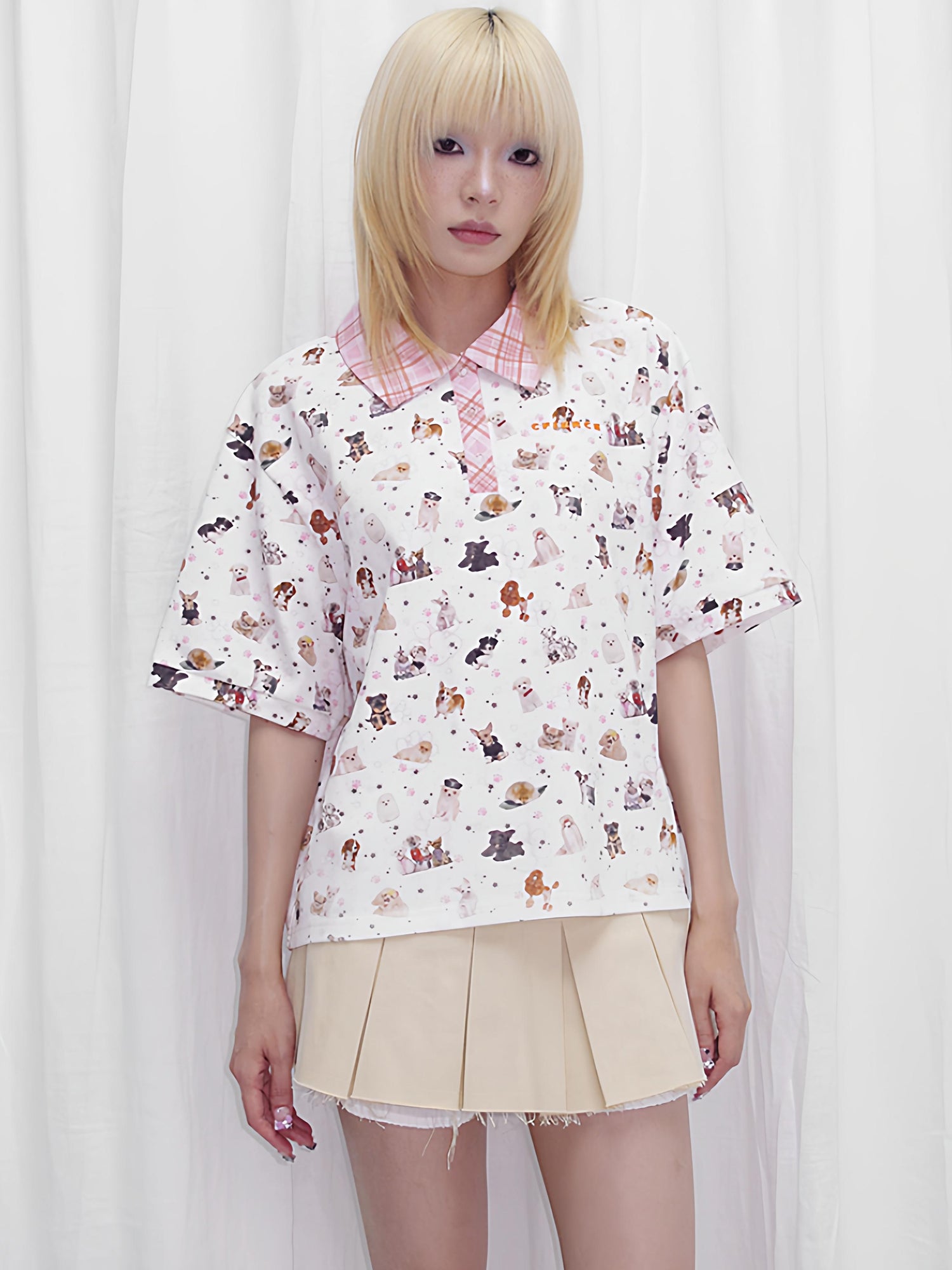 CFIERCE Vintage Dog Print Polo Shirt