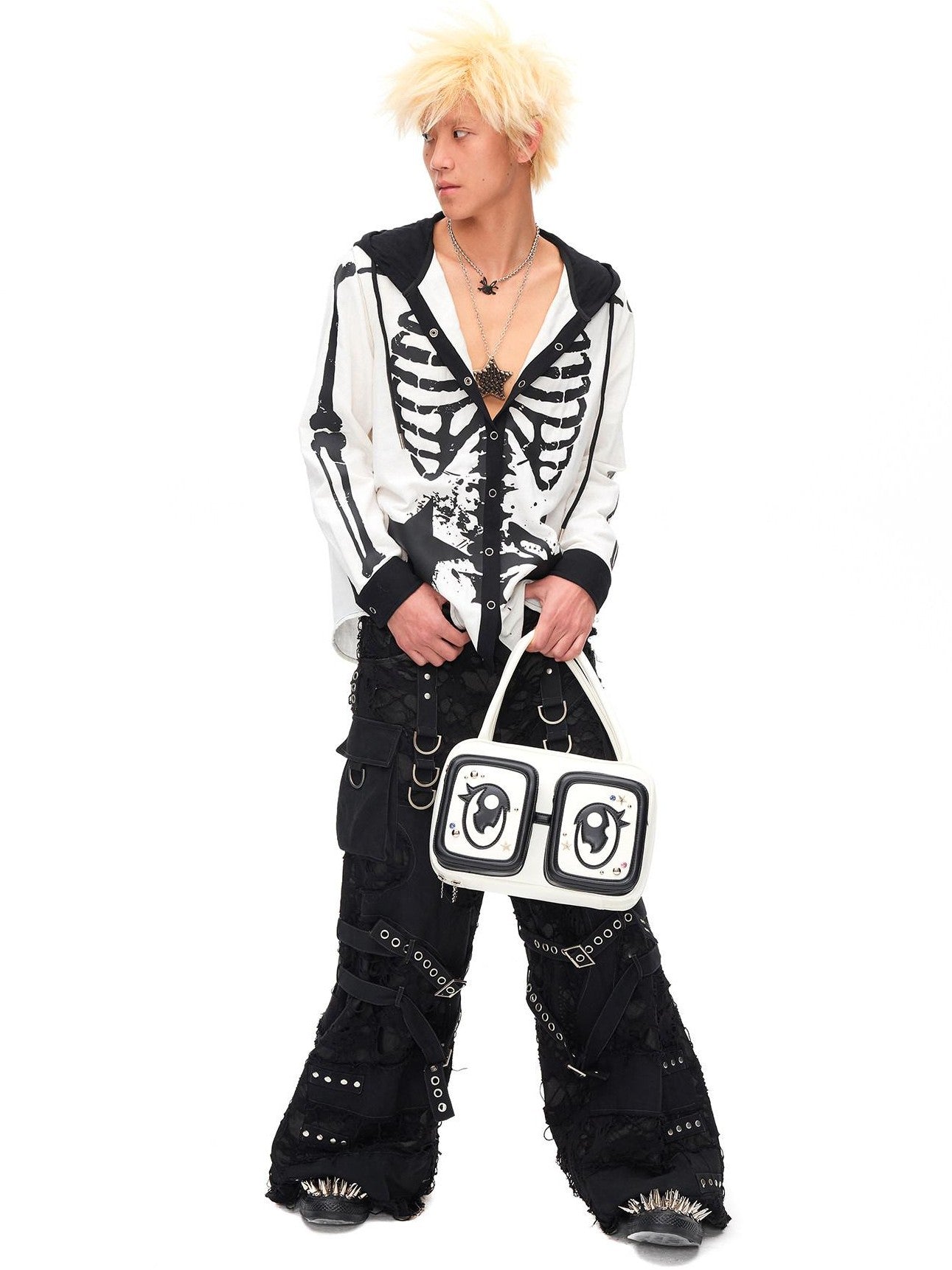 CFIERCE White Square Big Eye Print Single Strap Zip Closure Women&