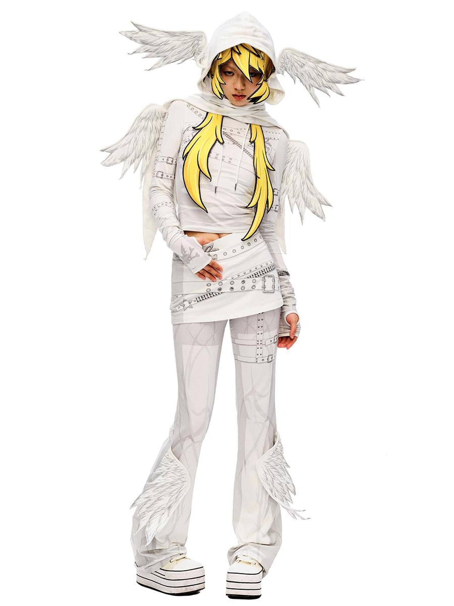 CFIERCE Winged Print Culottes With Angelic Skirt Detail