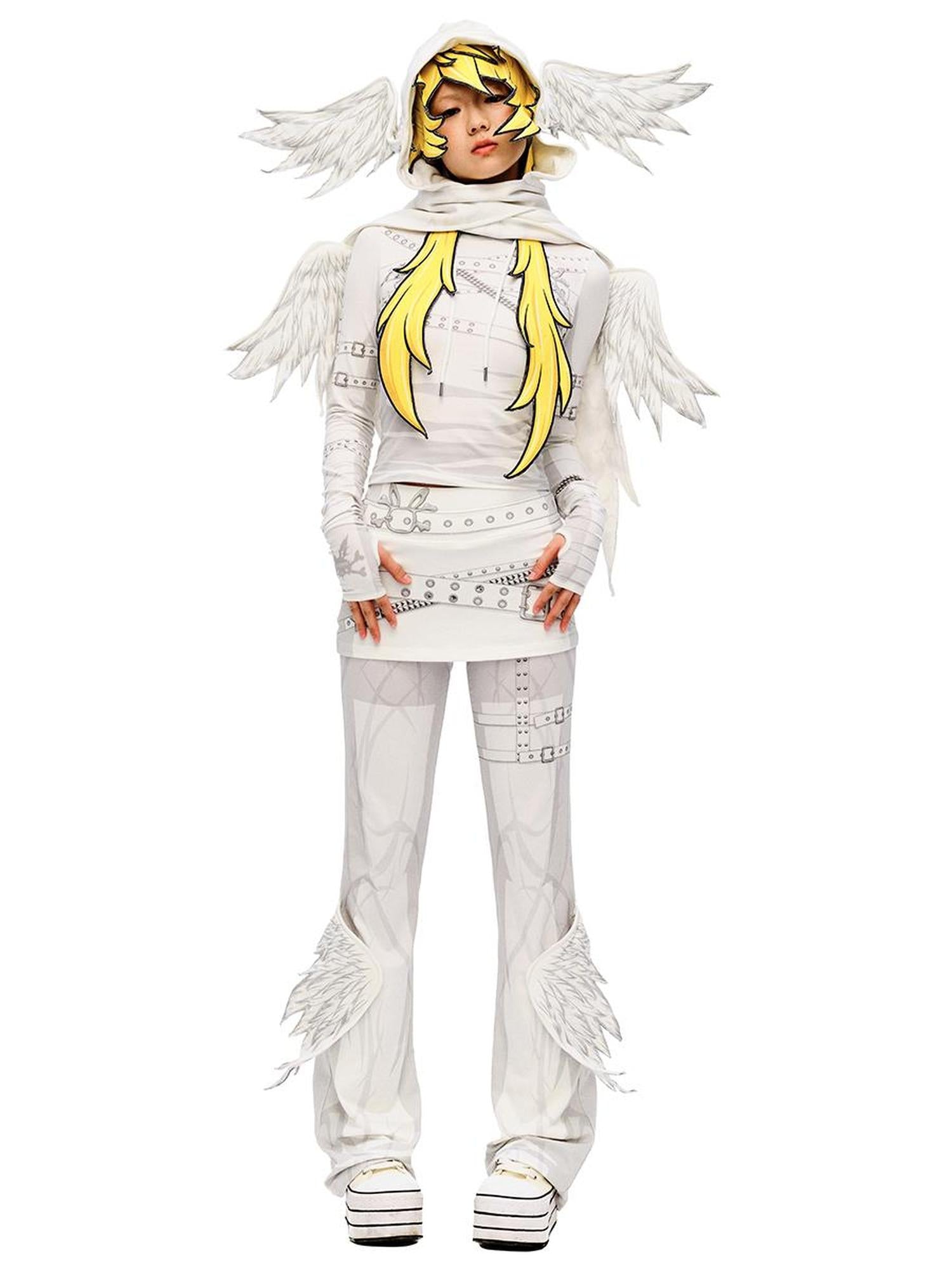 CFIERCE Winged Print Culottes With Angelic Skirt Detail