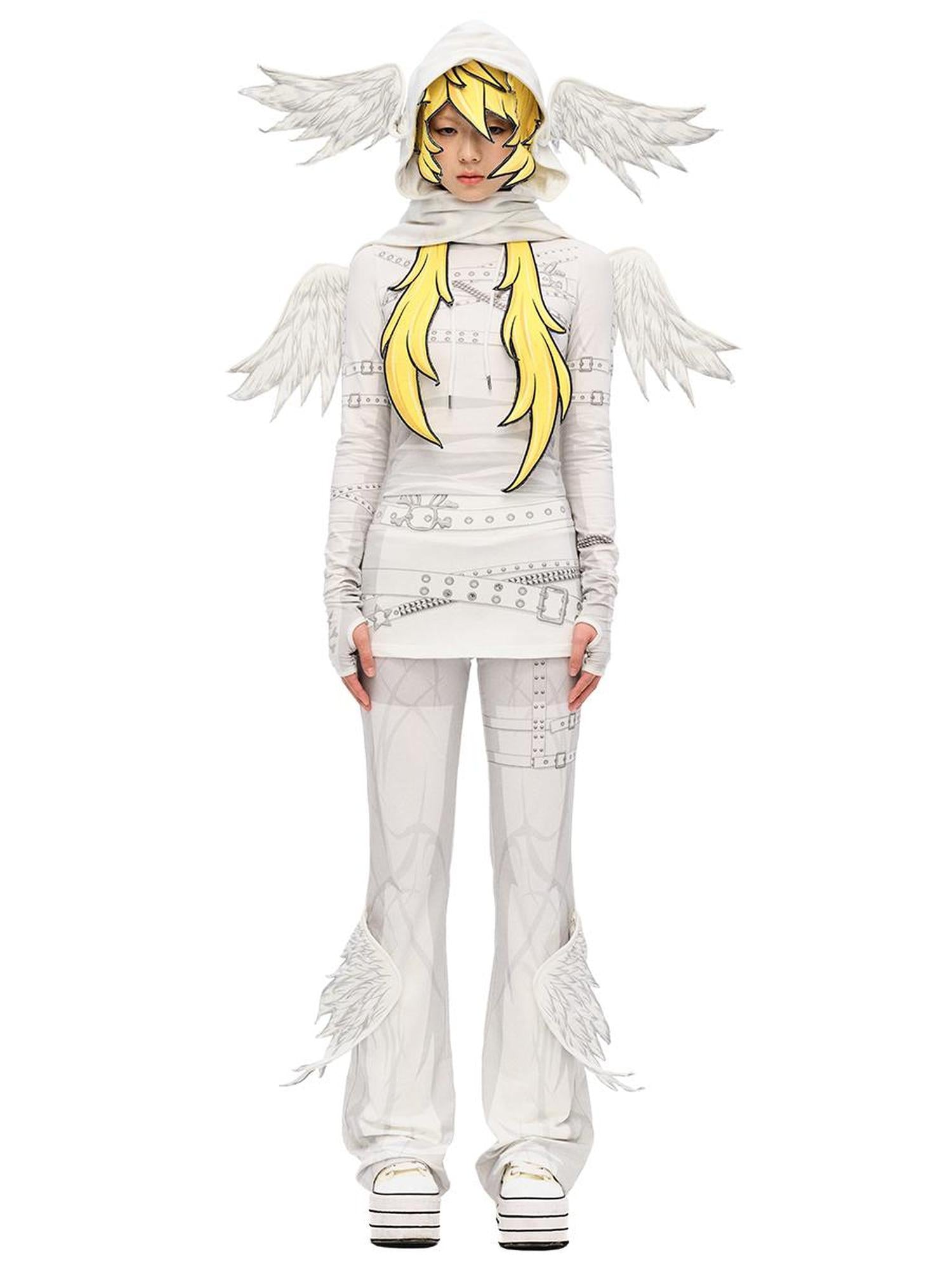 CFIERCE Winged Print Culottes With Angelic Skirt Detail
