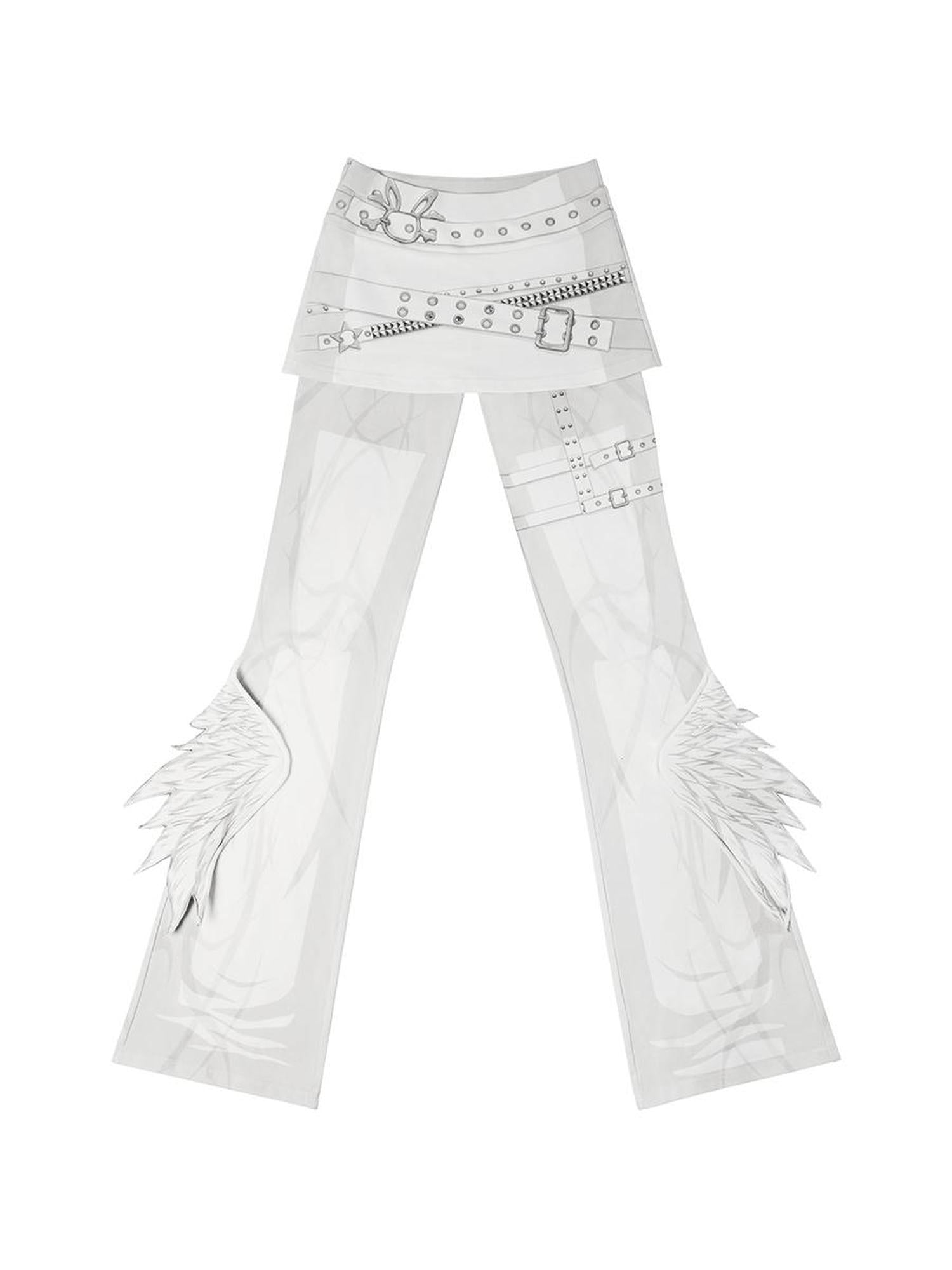 CFIERCE Winged Print Culottes With Angelic Skirt Detail