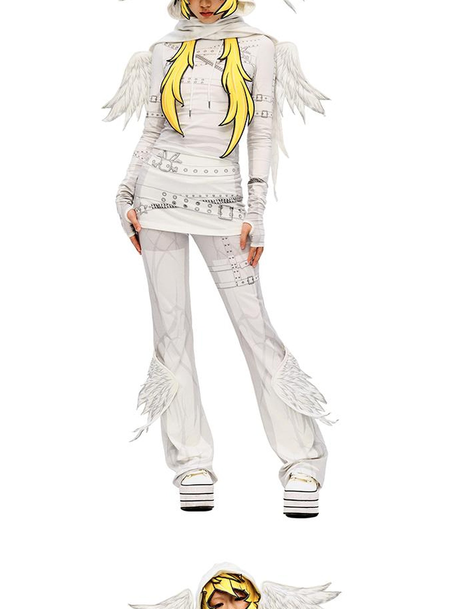 CFIERCE Winged Print Culottes With Angelic Skirt Detail