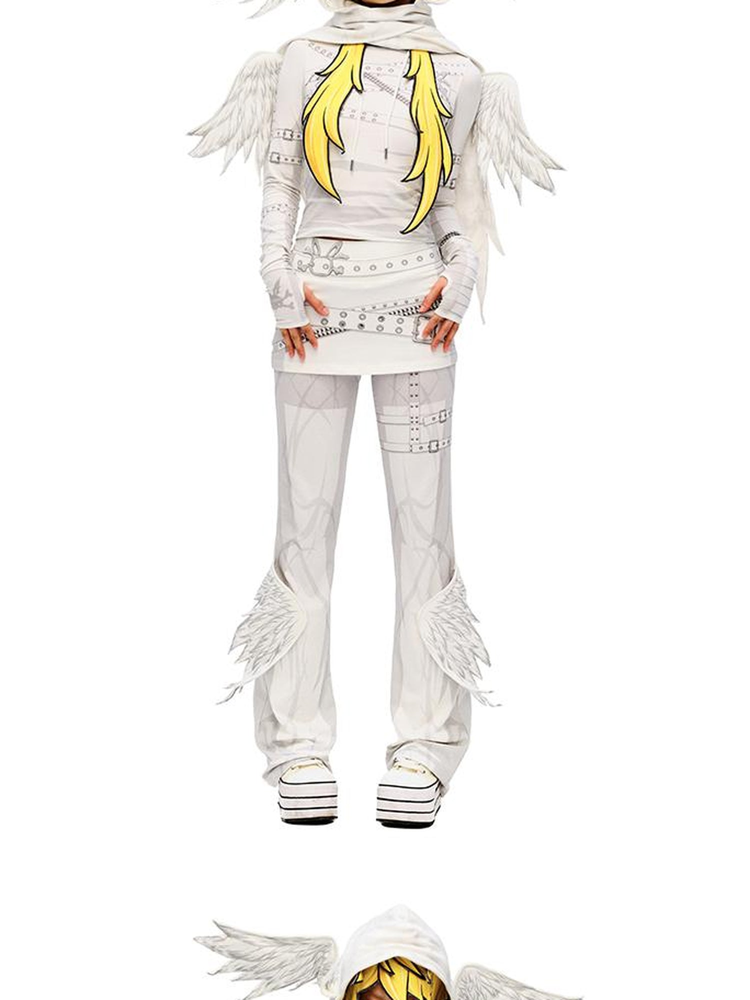 CFIERCE Winged Print Culottes With Angelic Skirt Detail