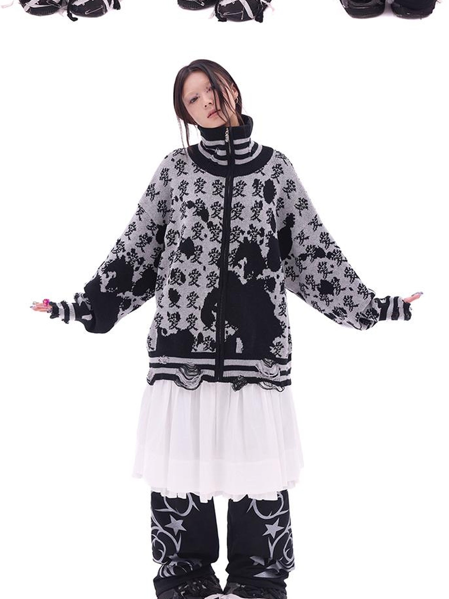 CFIERCE Year Of The Serpent Knit Cardigan V Neck T Shirt Long Sleeve