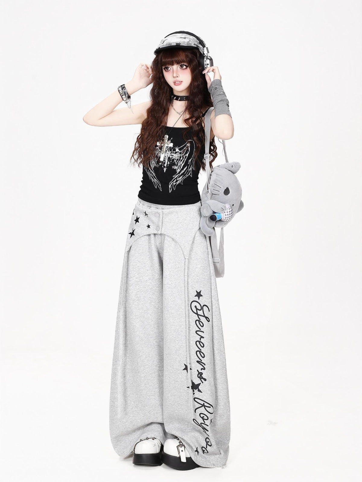 CRAZYGIRL Asymmetric High Waist Letter Print Loose Fit Women&