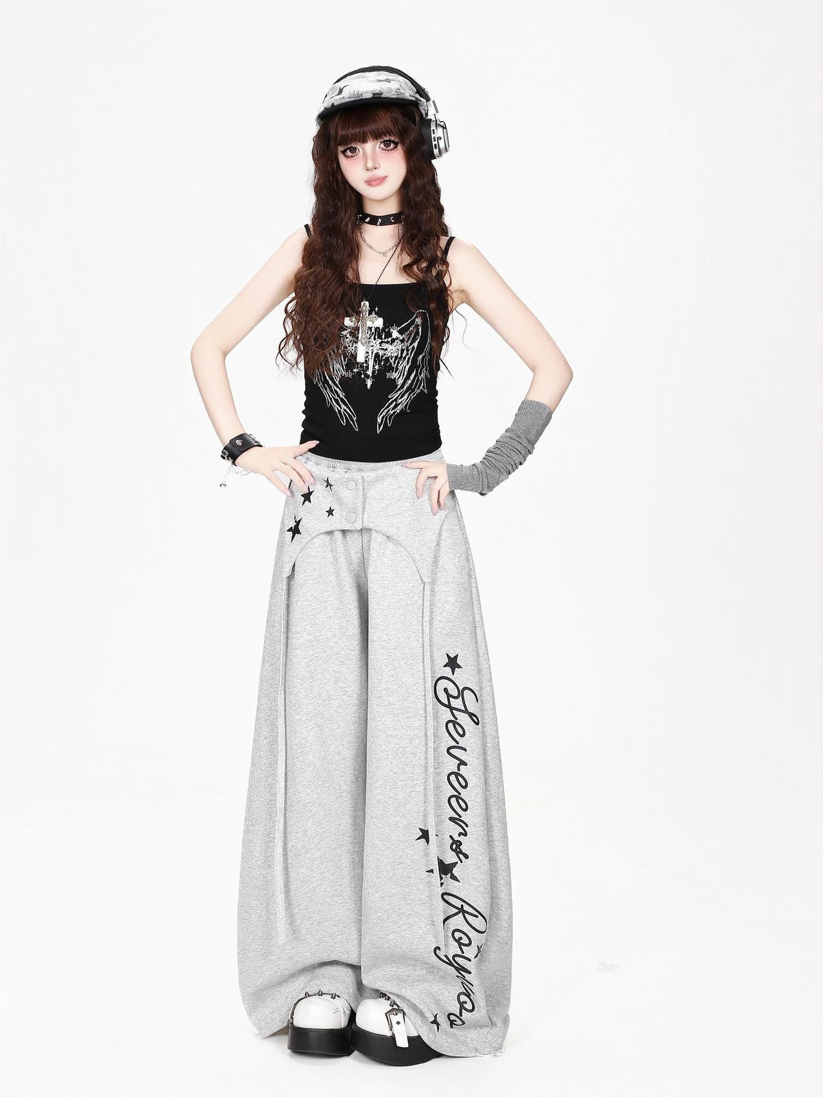 CRAZYGIRL Asymmetric High Waist Letter Print Loose Fit Women&