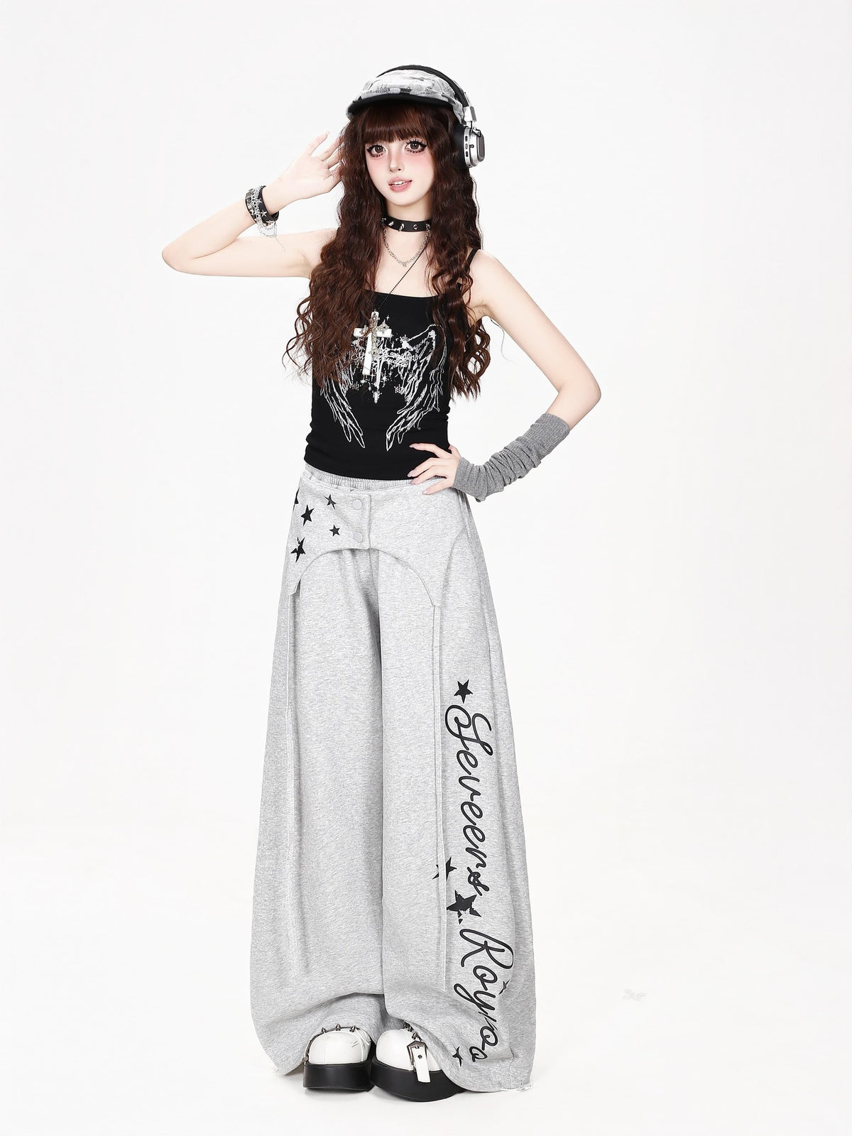 CRAZYGIRL Asymmetric High Waist Letter Print Loose Fit Women&