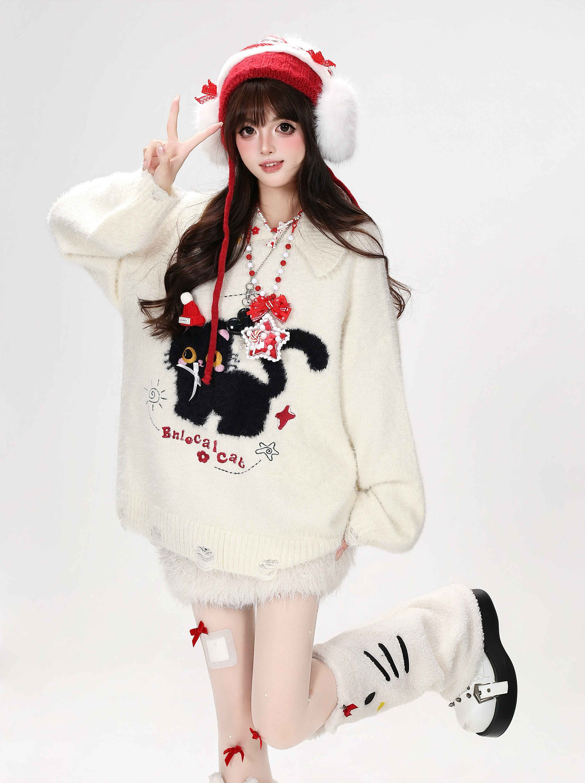 CRAZYGIRL_Bow_Detail_Cat_Print_Loose_Casual_Women&