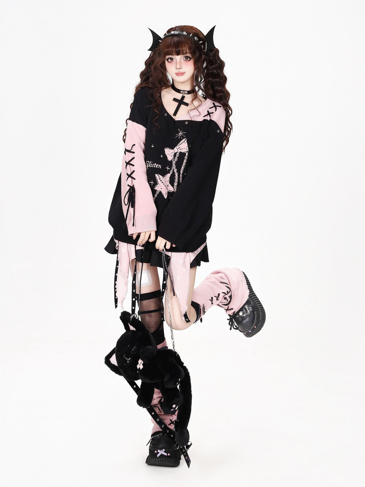 CRAZYGIRL Bow Detail V-neck Loose Fit Long Sleeve Women&