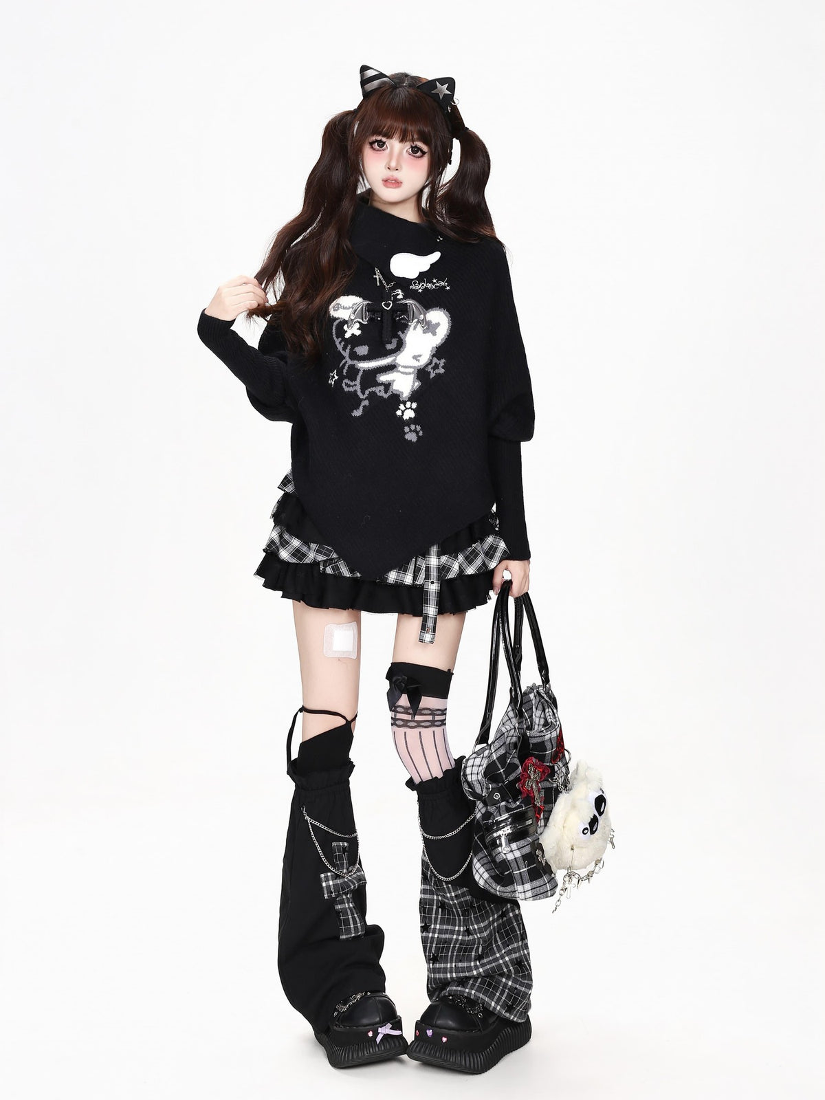 CRAZYGIRL Cartoon Mouse High Neck Loose Knit Pullover Women&