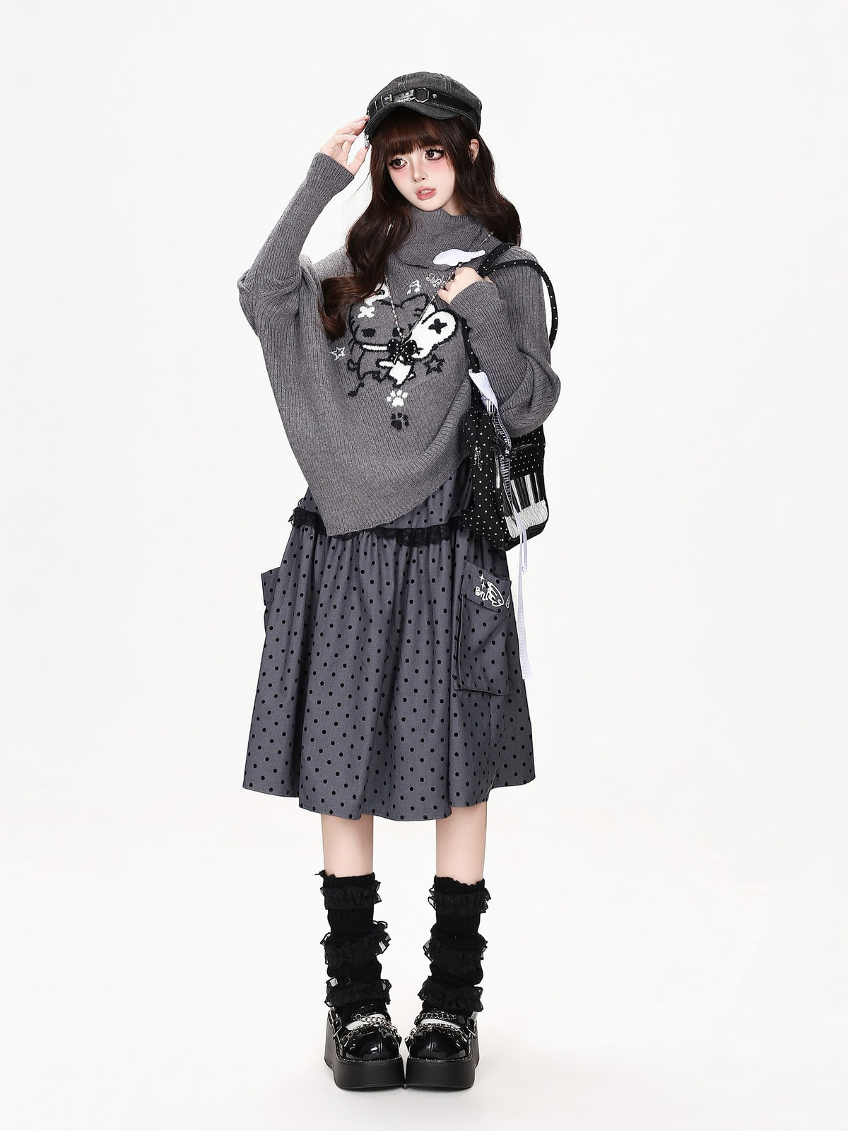 CRAZYGIRL Cartoon Mouse High Neck Loose Knit Pullover Women&