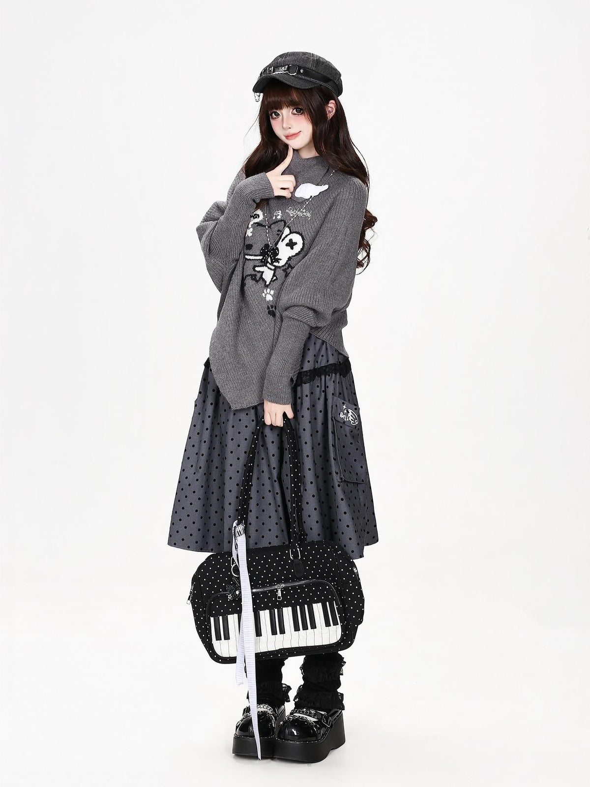 CRAZYGIRL Cartoon Mouse High Neck Loose Knit Pullover Women&
