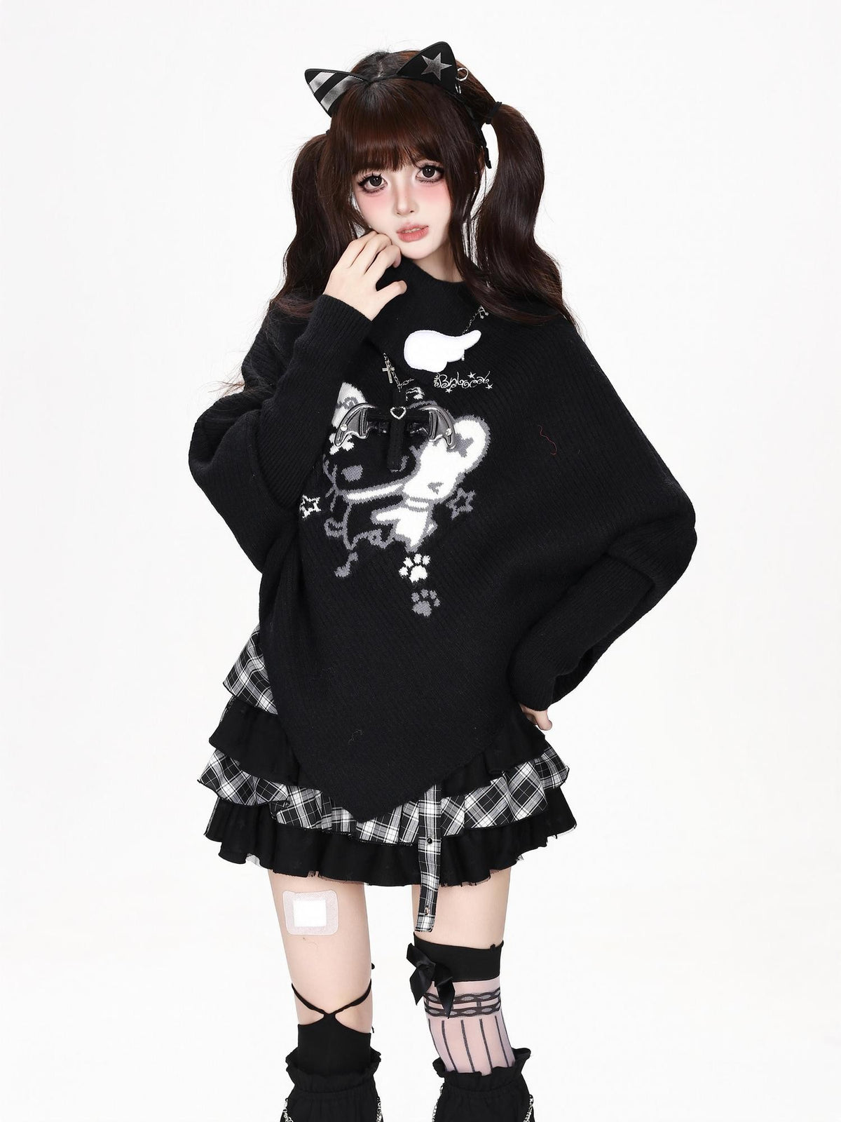 CRAZYGIRL Cartoon Mouse High Neck Loose Knit Pullover Women&